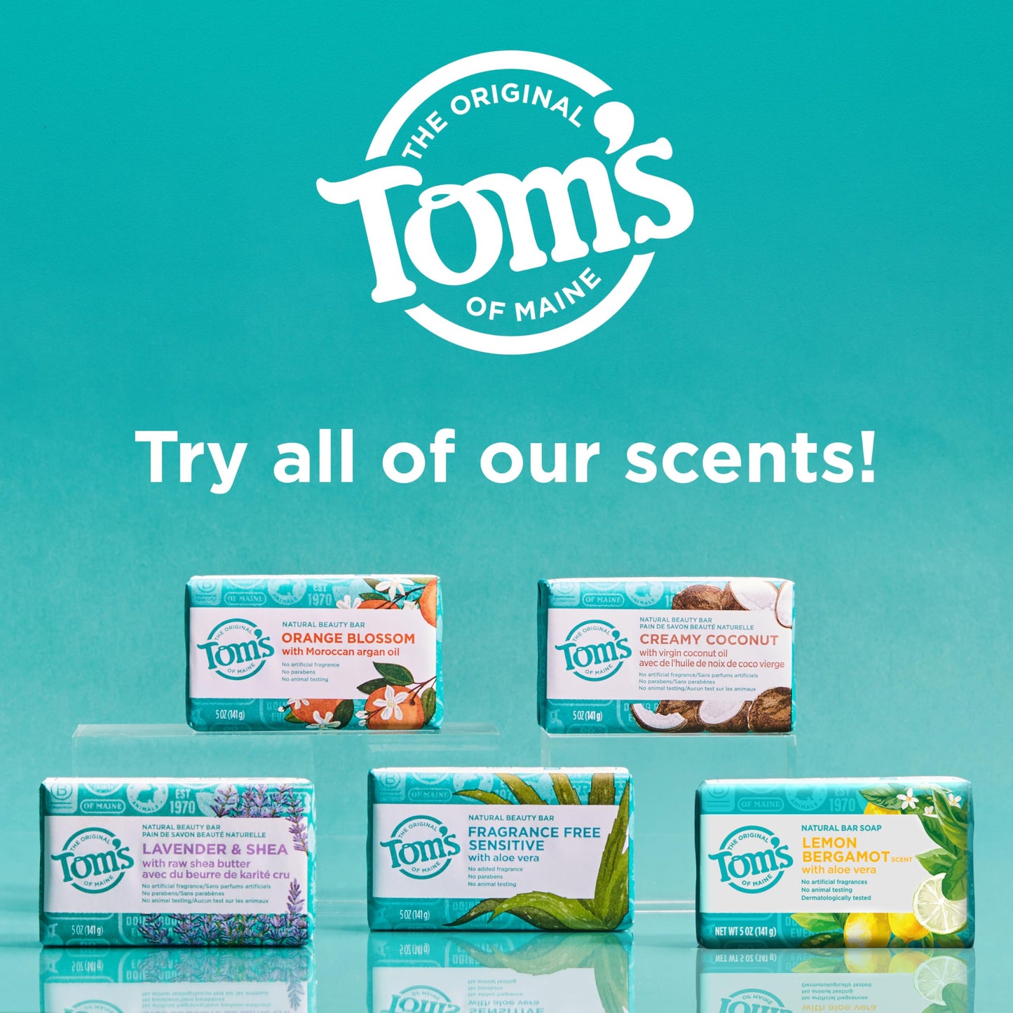 Tom’s of Maine Natural Beauty Bar Soap For Women and Men, Fragrance Free, Sensitive Skin, 5 oz Bar (Pack of 6)