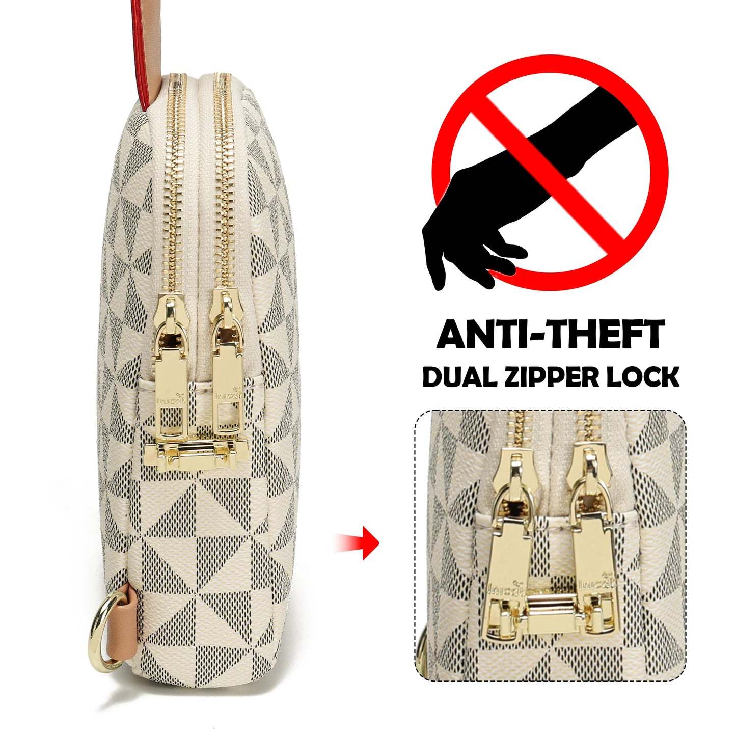 INICAT Anti Theft Crossbody Bag for Women, Small RFID Blocking Sling Purse with Zipper Lock for Travel, Vegan Leather