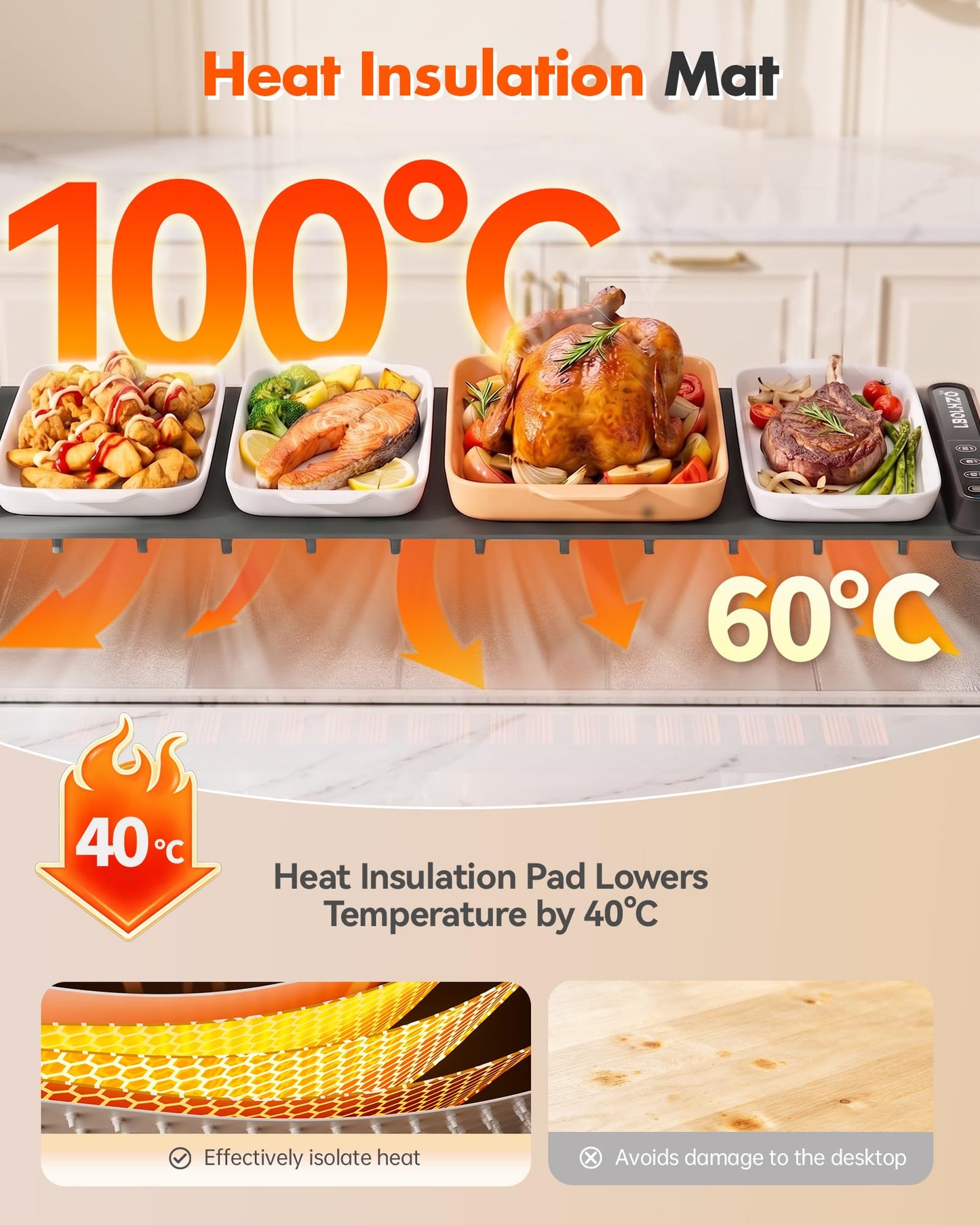 Warming Mat For Food Extra Long 43"x12" 600W Food Warming Mat Heat Resistant Pad,Chafing Dishes for Buffet 6 Temp 12 Hours,Child Lock,Food Warmers for Parties Buffet for Catering Gatherings