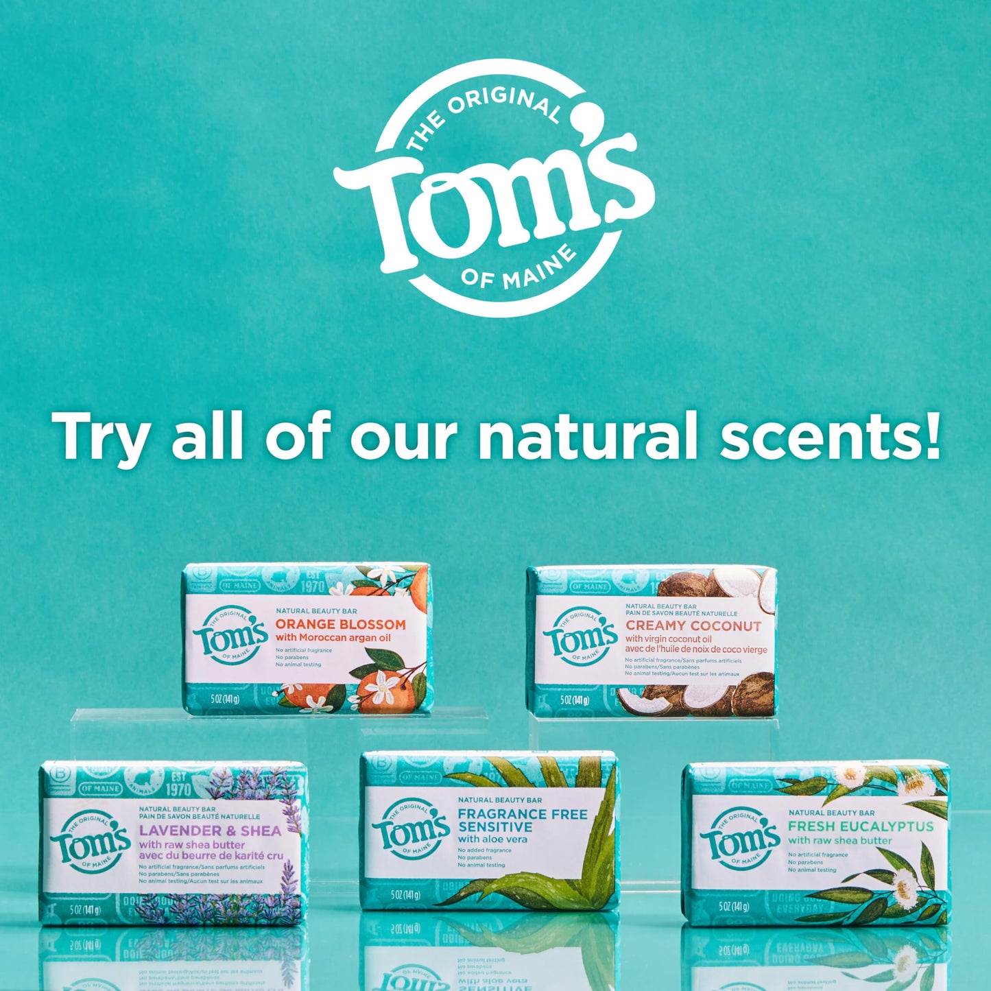 Tom’s of Maine Natural Beauty Bar Soap For Women and Men, Fragrance Free, Sensitive Skin, 5 oz Bar (Pack of 6)