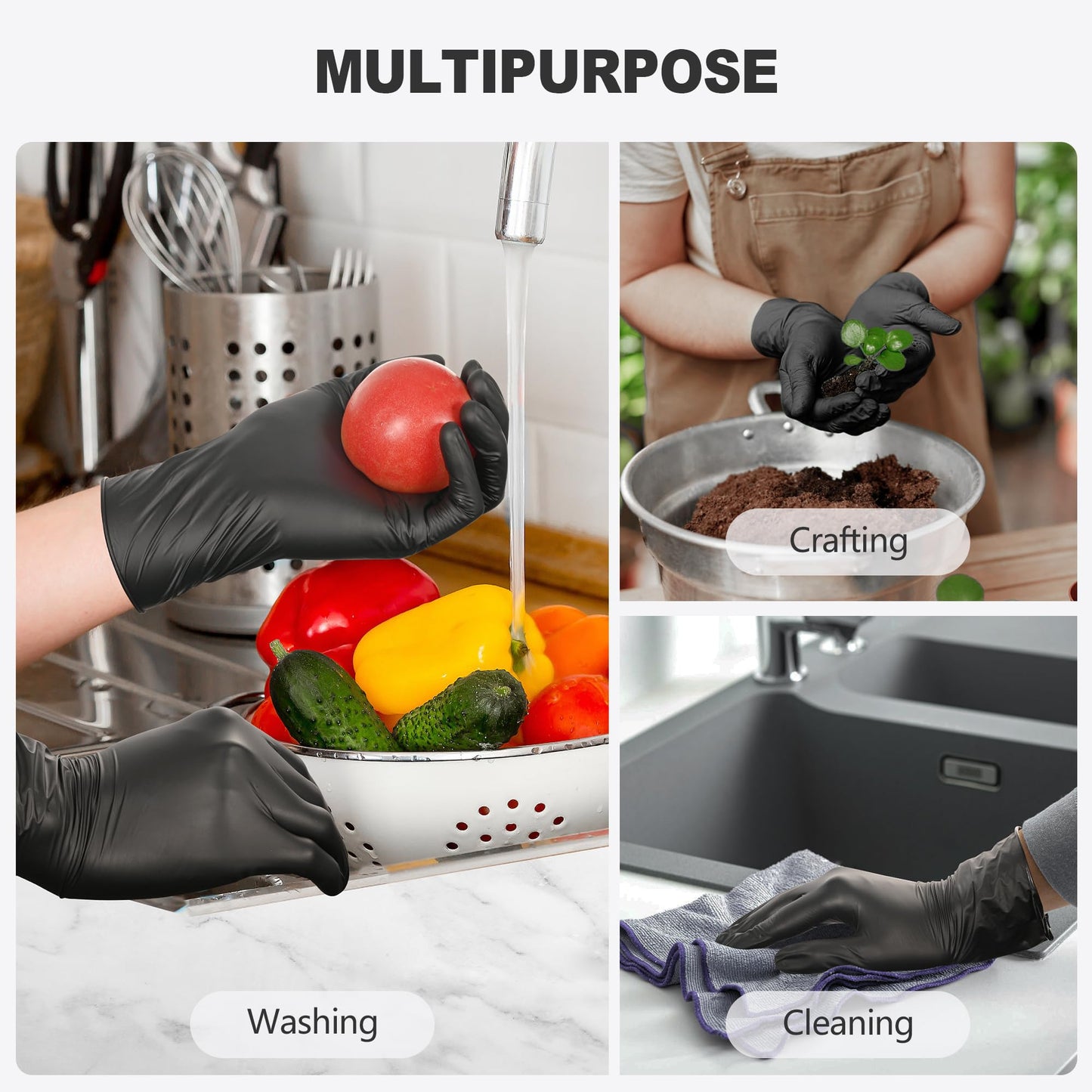 SWIFTLITE Black Vinyl Gloves, Food Grade Gloves Disposable Latex Free & Powder Free, Guantes for Cleaning Cooking Food Prep