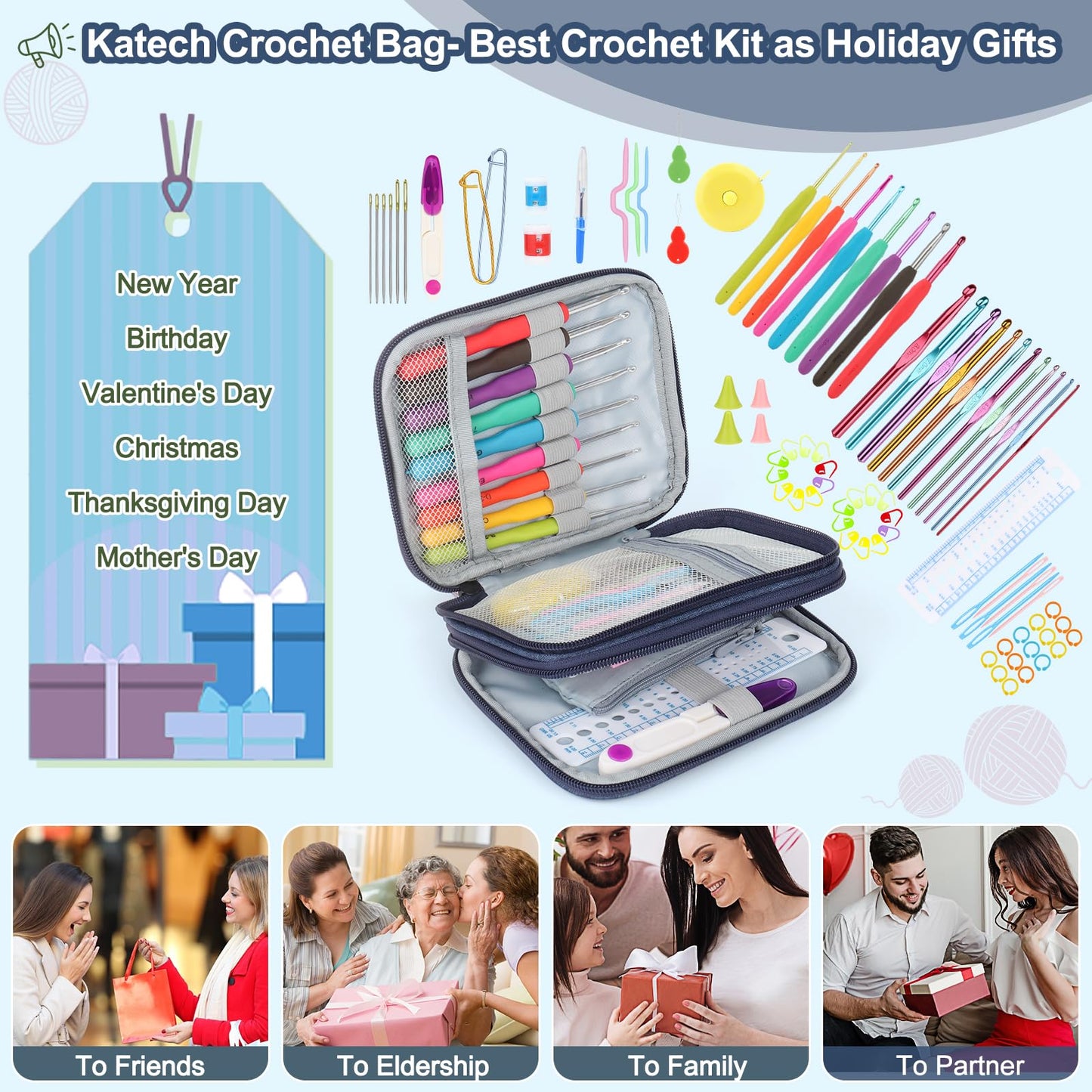 Katech Crochet Kit for Beginners, Beginner Crochet Kit for Adults-Crochet Kits Includes Crochet Hooks Knitting Bag Crochet Yarn for Crocheting Instruction Knitting Kit Crochet Supplies Gift