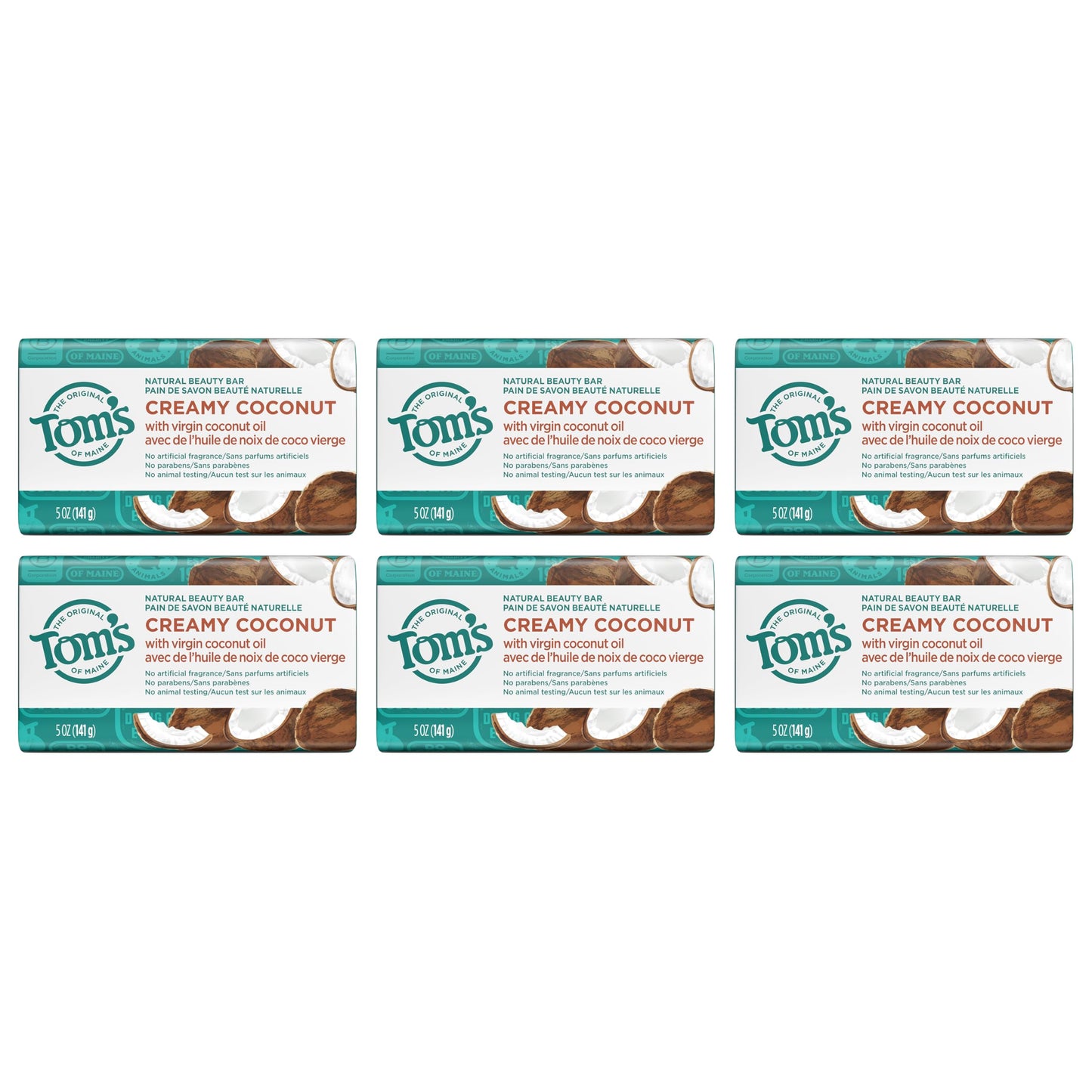 Tom’s of Maine Natural Beauty Bar Soap For Women and Men, Fragrance Free, Sensitive Skin, 5 oz Bar (Pack of 6)