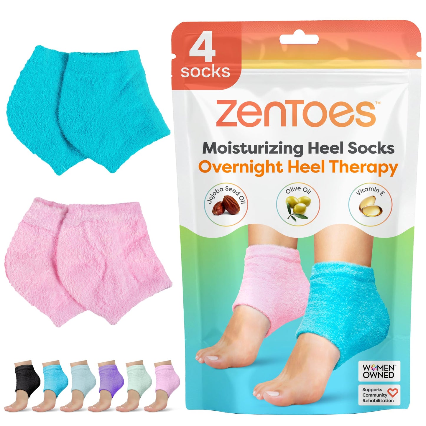 ZenToes Moisturizing Socks for Cracked Heel Treatment, Vitamin E, Olive Oil and Jojoba Oil Infused Heel Socks, Spa Gifts for Women, Relaxation Gifts for Women (Fuzzy Lilac Purple, Regular)