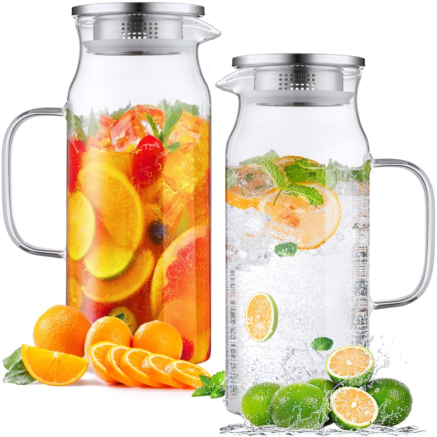 Bivvclaz 2 Liter 68 oz Gold Glass Pitcher with Lid and Handle, Glass Carafe for Hot/Cold Water, Large Iced Tea Pitcher for Coffee, Juice and Homemade Beverage