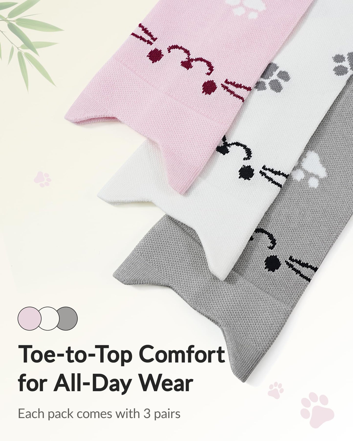 Jeasona Bamboo Viscose Compression Socks for Women 15-20 mmHg 3 Pack Cute Socks for Travel Nurses Pregnancy Daily Wear