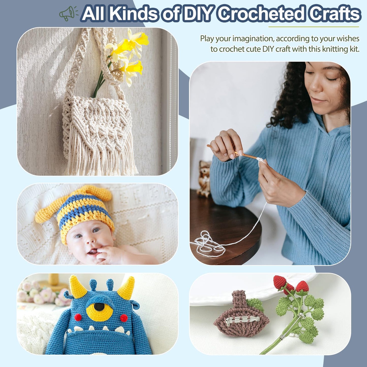 Katech Crochet Kit for Beginners, Beginner Crochet Kit for Adults-Crochet Kits Includes Crochet Hooks Knitting Bag Crochet Yarn for Crocheting Instruction Knitting Kit Crochet Supplies Gift