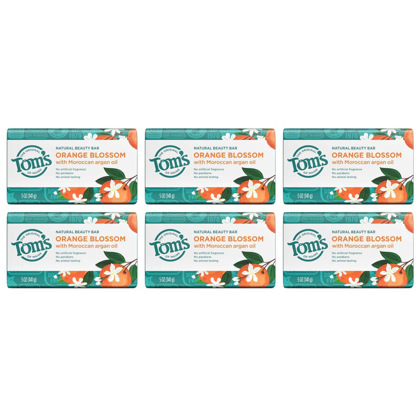 Tom’s of Maine Natural Beauty Bar Soap For Women and Men, Fragrance Free, Sensitive Skin, 5 oz Bar (Pack of 6)