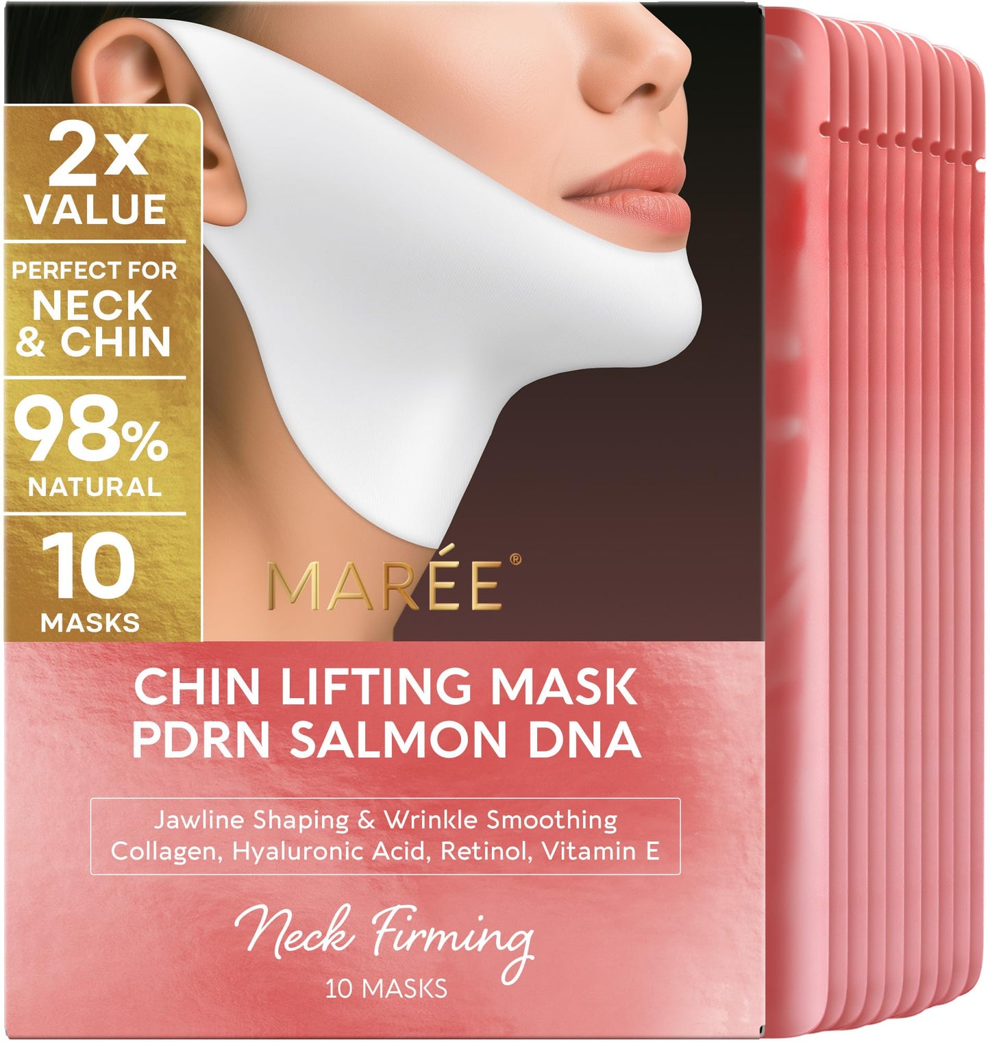 MAREE V Line Lifting Mask with 24K Gold – Deep Collagen Face Mask for Women – Jawline Shaper Mask with Retinol & Hyaluronic Acid – Neck Tightening & Firming - Double Chin Strap for Face Lift