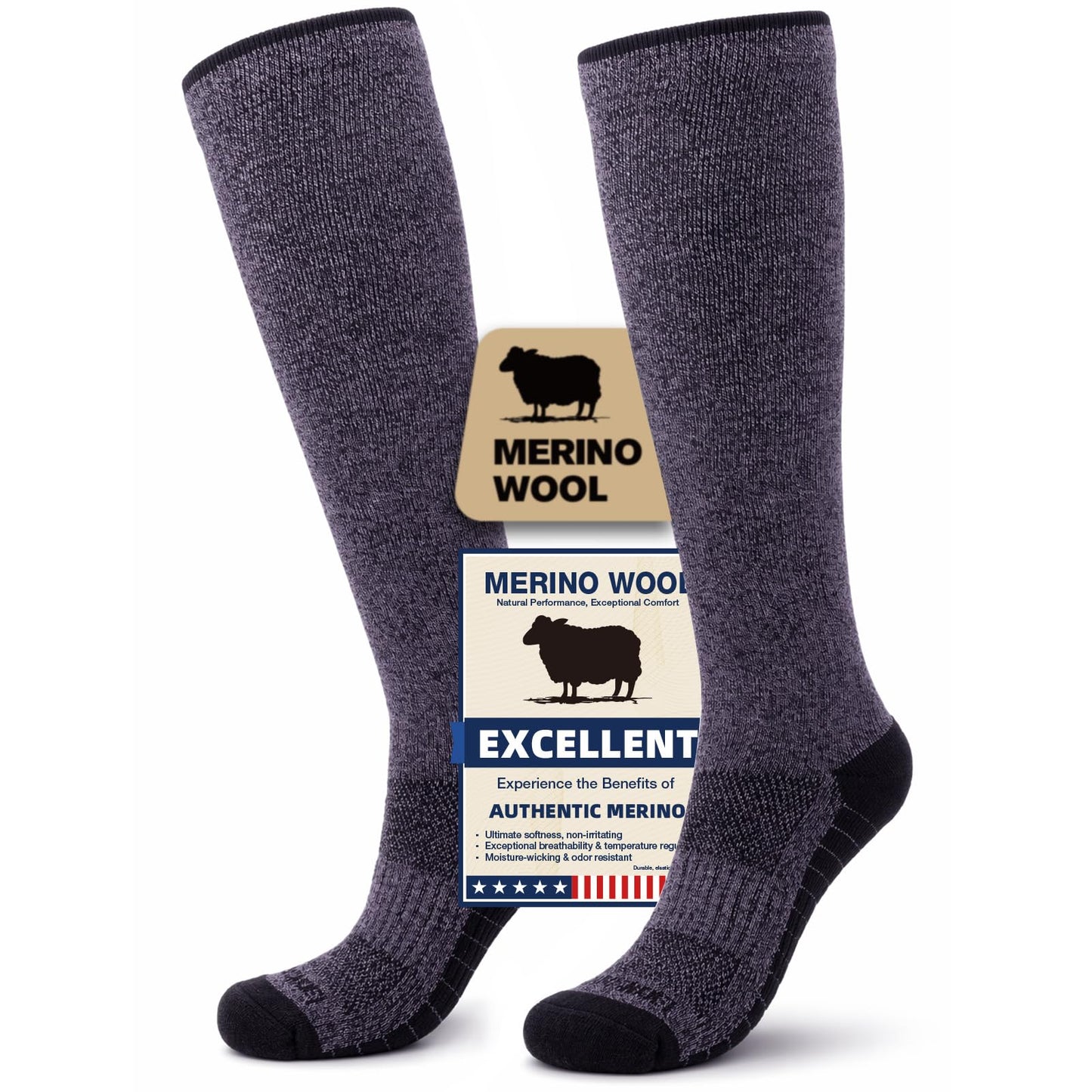 Merino Wool Compression Socks for Women & Men, 20-30 mmHg Knee High Dryarn Socks for Flying, Travel