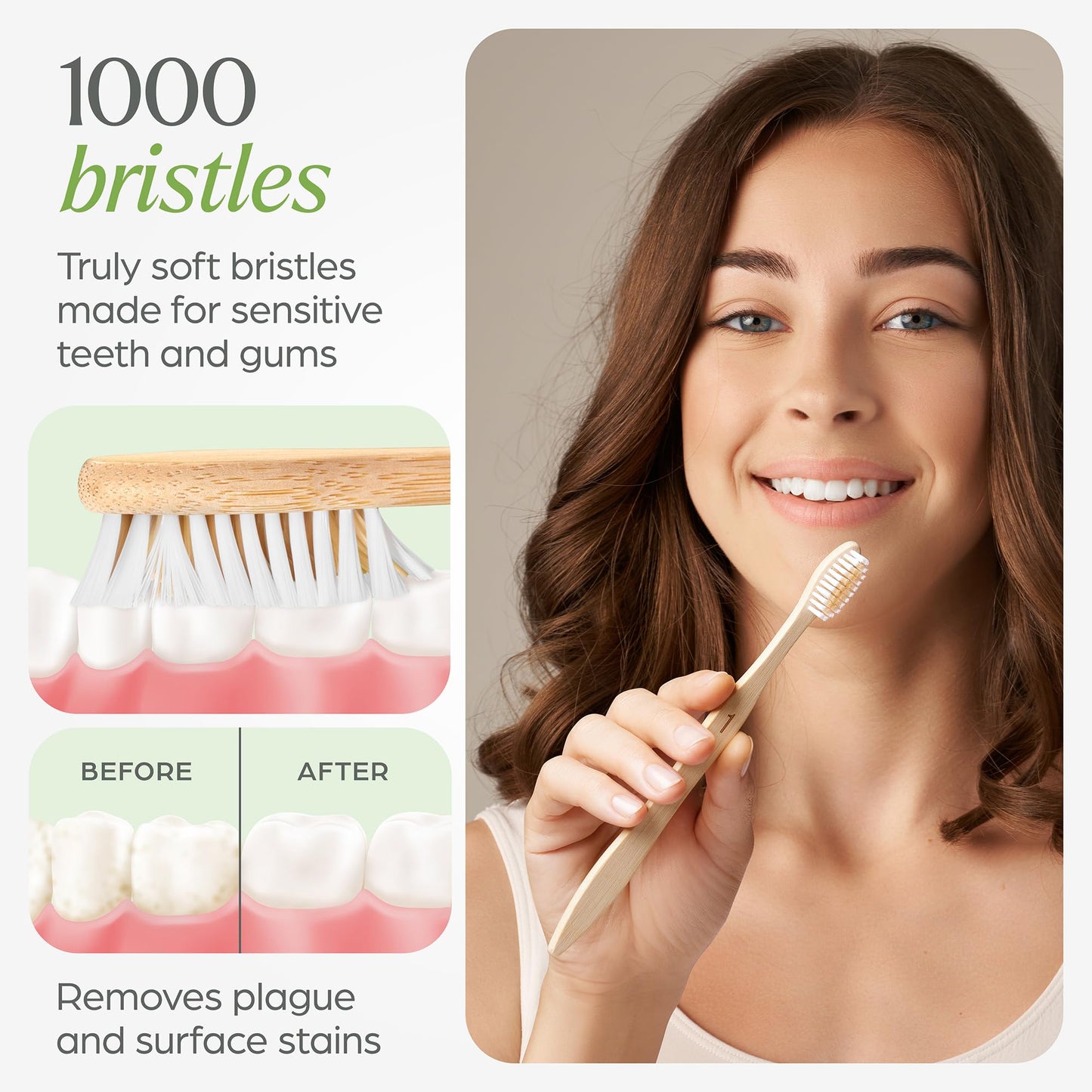 VIVAGO Bamboo Toothbrushes 10 Pack - BPA Free Soft Bristles Toothbrushes, Eco-Friendly, Natural Wooden Toothbrush
