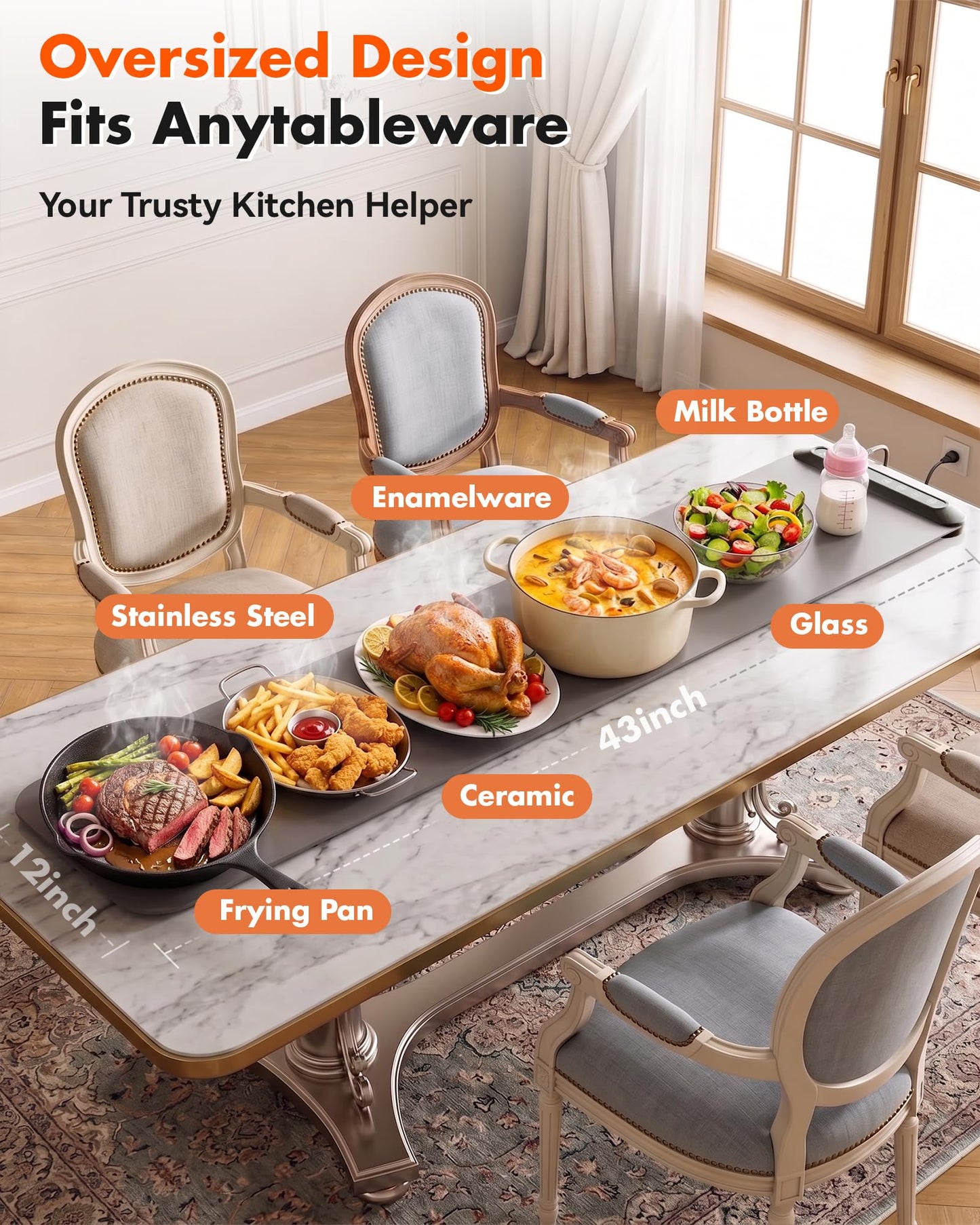 Warming Mat For Food Extra Long 43"x12" 600W Food Warming Mat Heat Resistant Pad,Chafing Dishes for Buffet 6 Temp 12 Hours,Child Lock,Food Warmers for Parties Buffet for Catering Gatherings