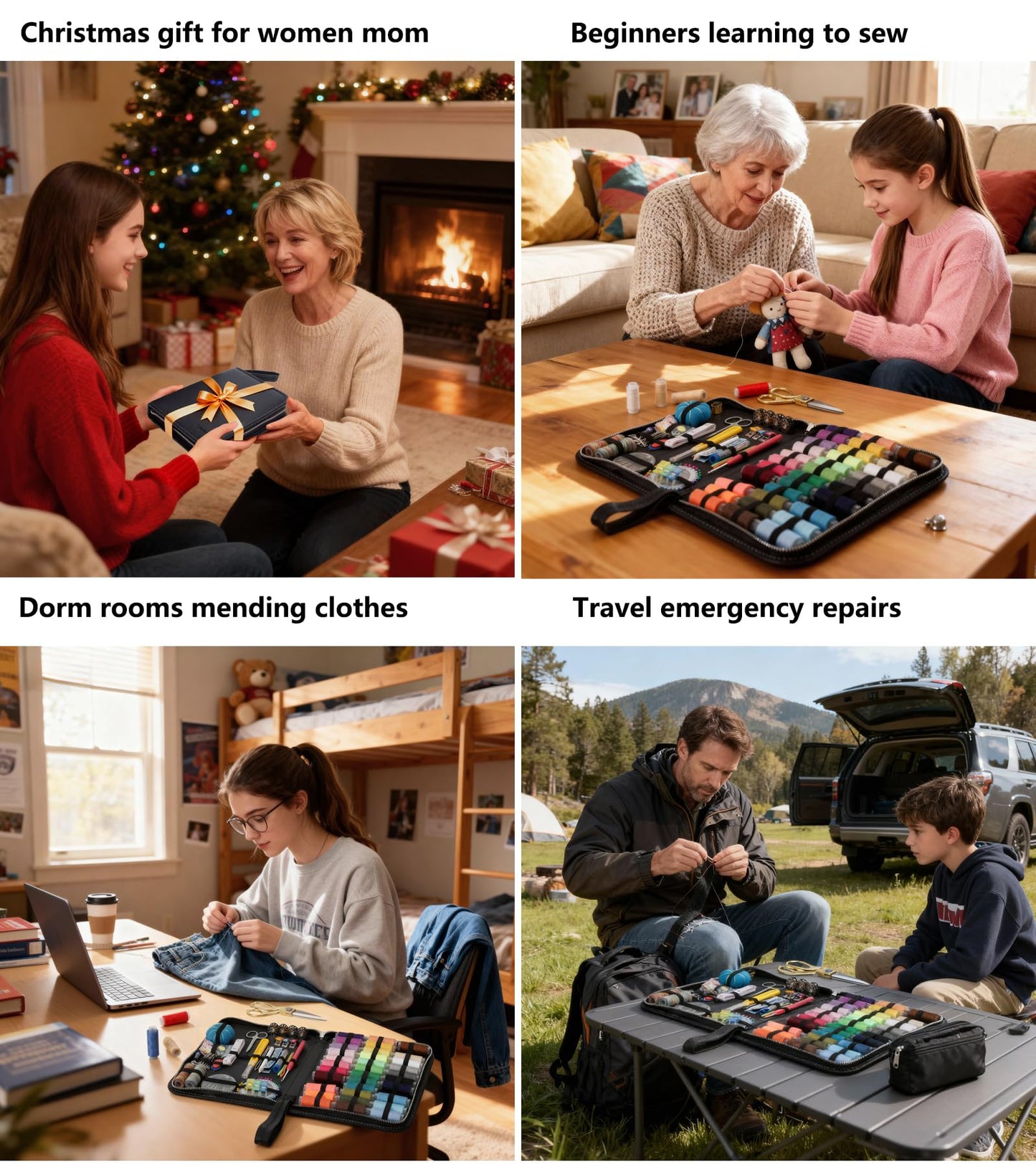 Cebelo Large Sewing Kit for Adults: 232 Pcs Sewing Supplies for Hand Mending Clothes Emergency Repair for Home Travel Dorm - 2026 Christmas Gifts for Mom Grandma Students Beginner (Brown)