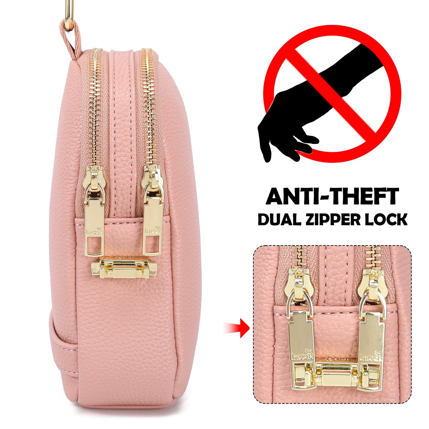 INICAT Anti Theft Crossbody Bag for Women, Small RFID Blocking Sling Purse with Zipper Lock for Travel, Vegan Leather