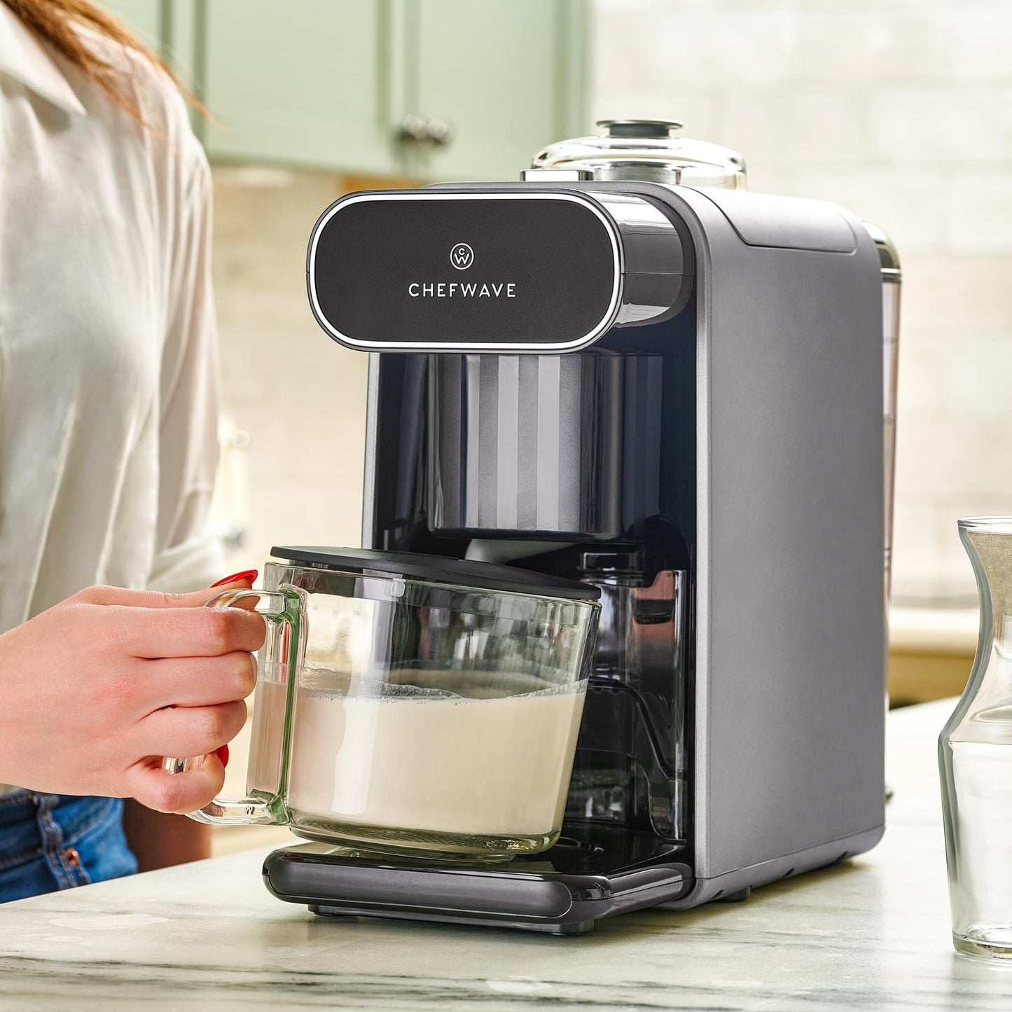 ChefWave Milkmade Plant-Based Milk Maker, 6-in-1 Nut Milk Machine for Almond, Oat, Soy, Cashew, Coconut & Macadamia — 1000W, No Soaking, Auto Self-Clean, Delay Start, Glass Pitcher Included (White)
