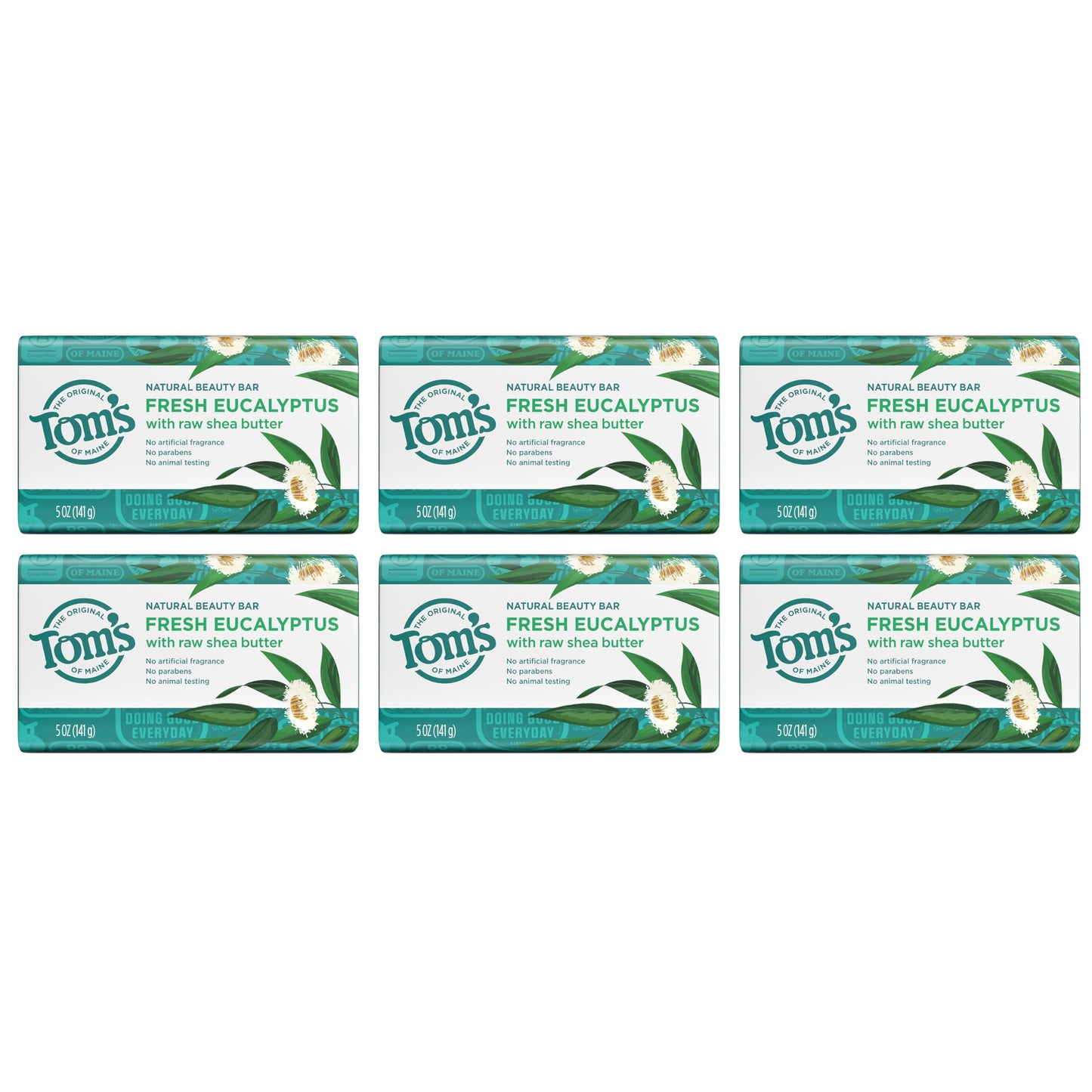 Tom’s of Maine Natural Beauty Bar Soap For Women and Men, Fragrance Free, Sensitive Skin, 5 oz Bar (Pack of 6)
