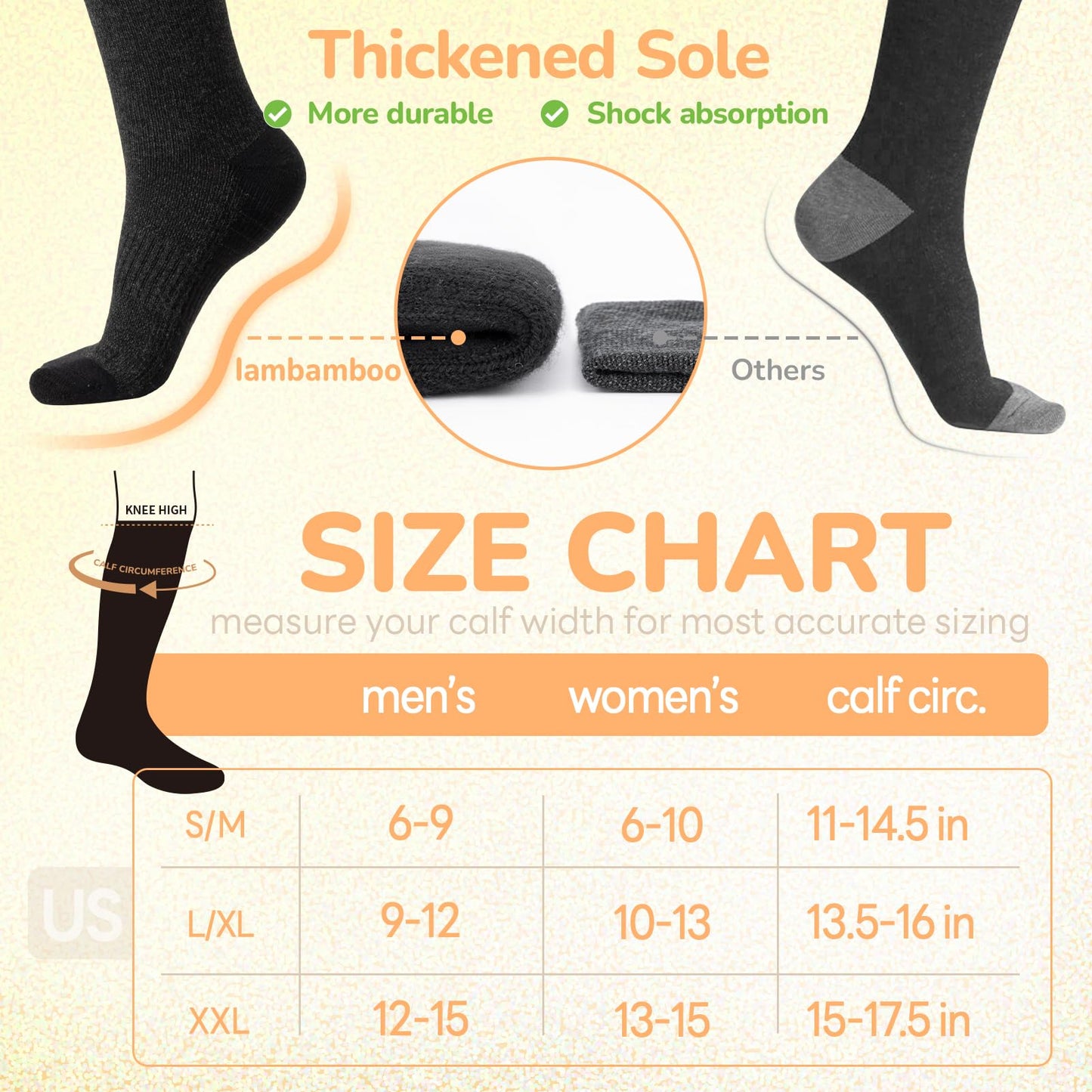 Merino Wool Compression Socks for Women & Men, 20-30 mmHg Knee High Dryarn Socks for Flying, Travel
