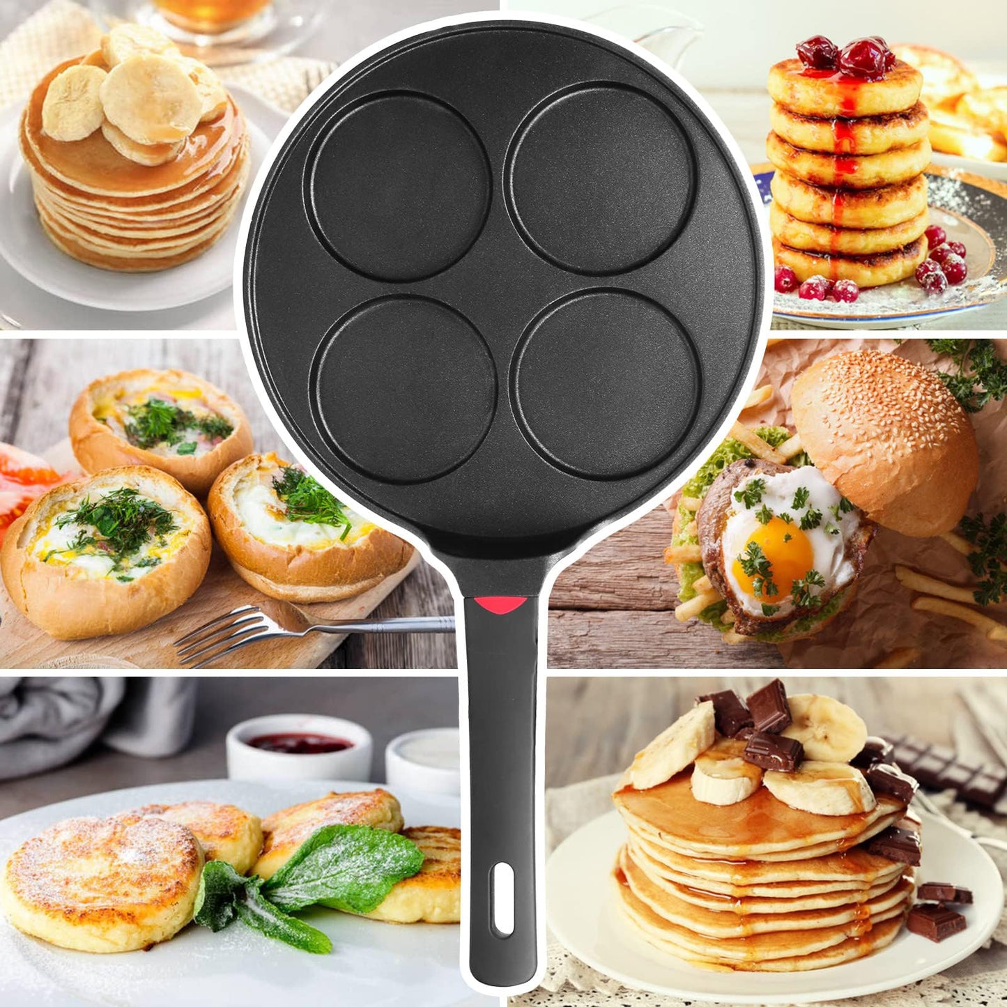 Pancake Pan Maker Nonstick Induction Compatible, 10.5 Inch Mini Non Stick Silver Dollar Grill Blini Griddle Crepe Pan,7 Molds Cake Egg Cooker Skillet for Kids Gifts
