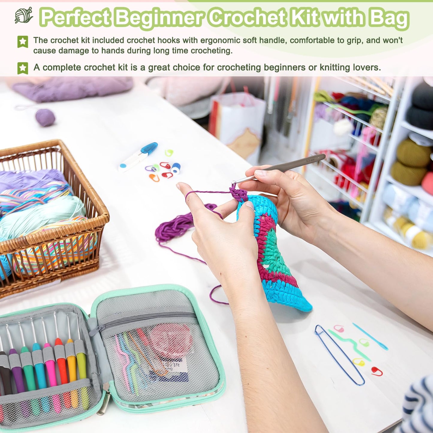 Katech Crochet Kit for Beginners, Beginner Crochet Kit for Adults-Crochet Kits Includes Crochet Hooks Knitting Bag Crochet Yarn for Crocheting Instruction Knitting Kit Crochet Supplies Gift