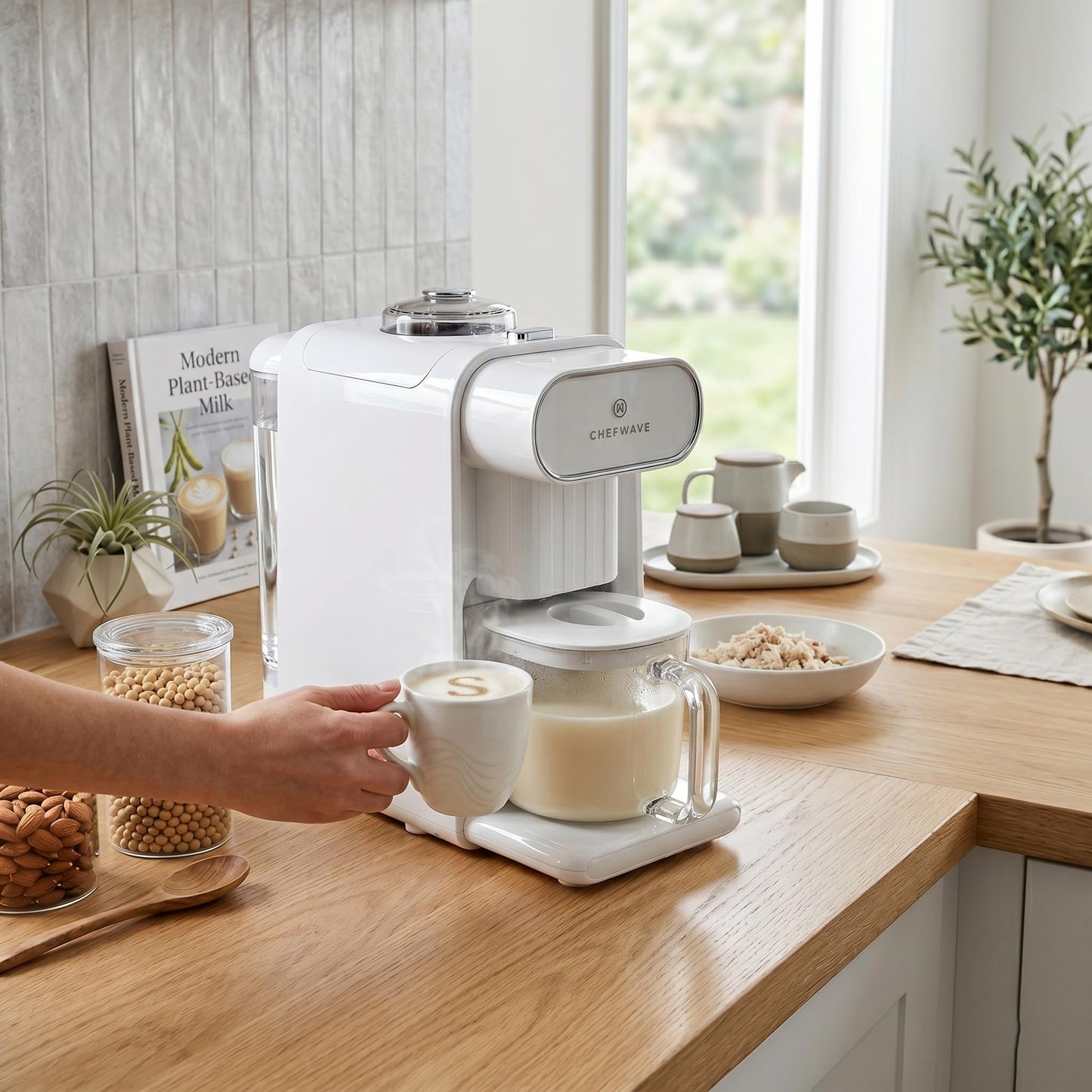 ChefWave Milkmade Plant-Based Milk Maker, 6-in-1 Nut Milk Machine for Almond, Oat, Soy, Cashew, Coconut & Macadamia — 1000W, No Soaking, Auto Self-Clean, Delay Start, Glass Pitcher Included (White)