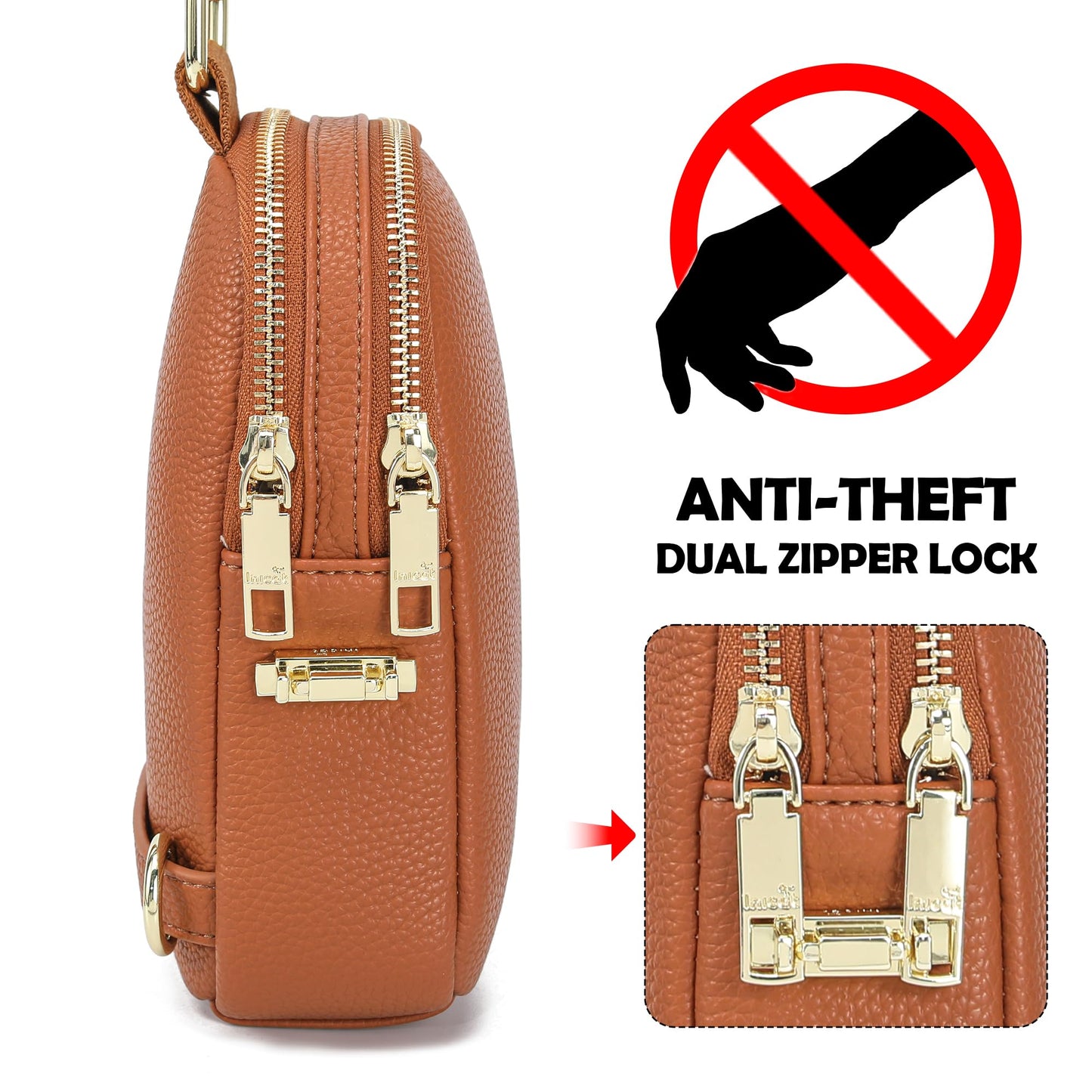 INICAT Anti Theft Crossbody Bag for Women, Small RFID Blocking Sling Purse with Zipper Lock for Travel, Vegan Leather