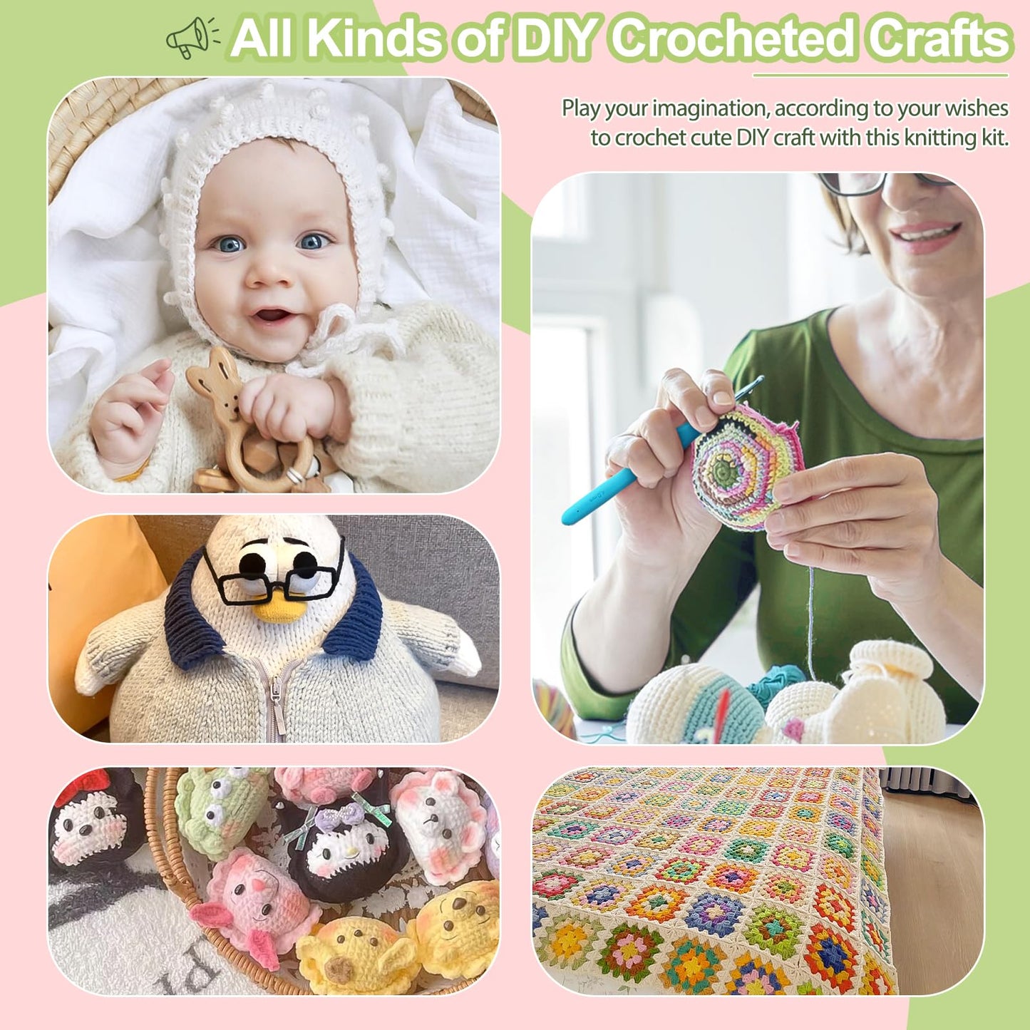 Katech Crochet Kit for Beginners, Beginner Crochet Kit for Adults-Crochet Kits Includes Crochet Hooks Knitting Bag Crochet Yarn for Crocheting Instruction Knitting Kit Crochet Supplies Gift