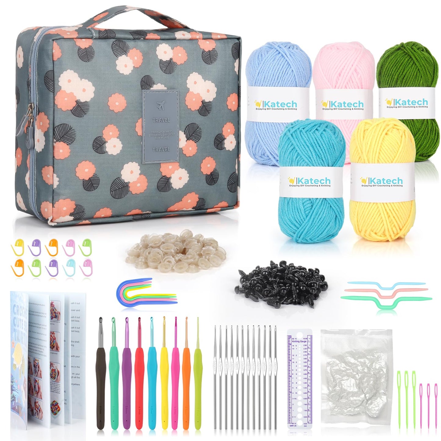 Katech Crochet Kit for Beginners, Beginner Crochet Kit for Adults-Crochet Kits Includes Crochet Hooks Knitting Bag Crochet Yarn for Crocheting Instruction Knitting Kit Crochet Supplies Gift