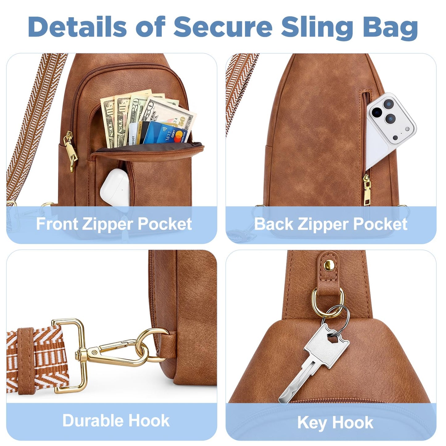 Anti Theft Crossbody Bags for Women RFID Sling Bag, Vegan Leather Cross Body Travel Purse for Women Men