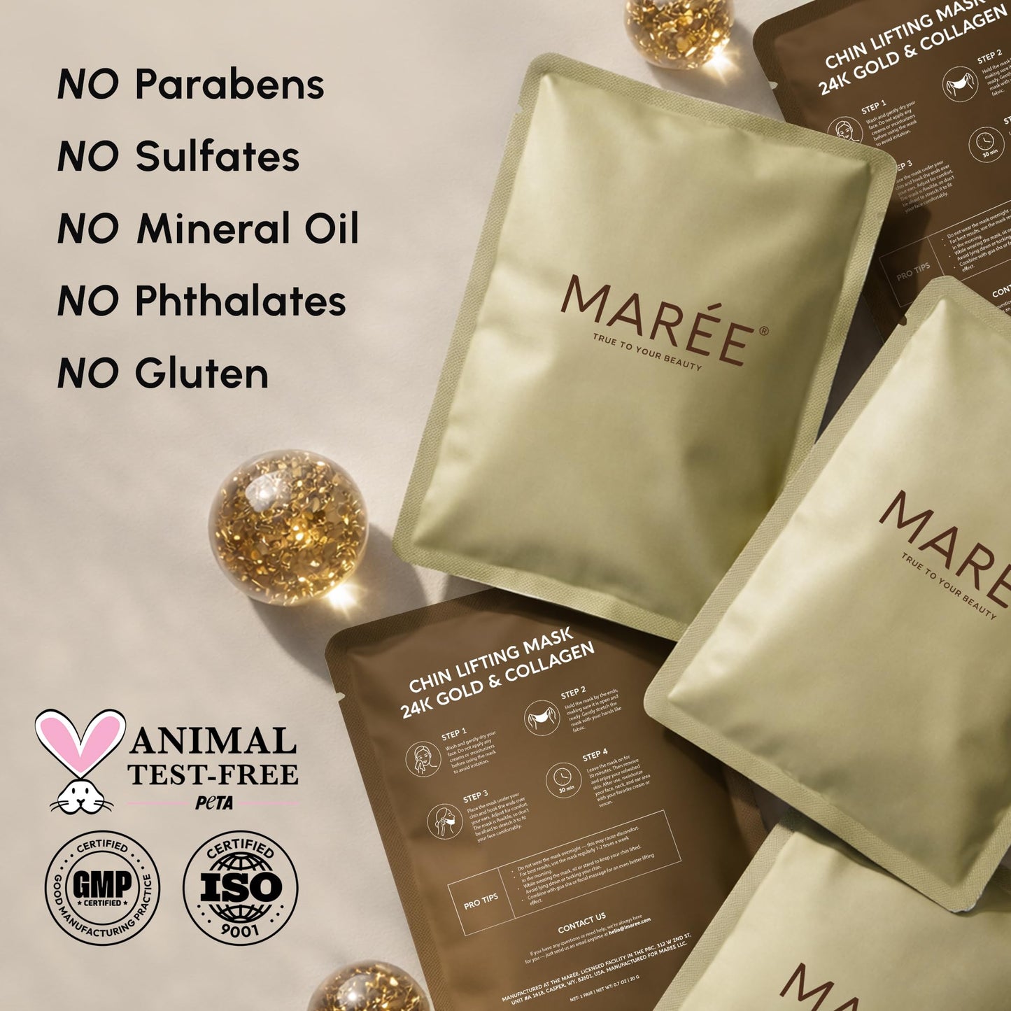 MAREE V Line Lifting Mask with 24K Gold – Deep Collagen Face Mask for Women – Jawline Shaper Mask with Retinol & Hyaluronic Acid – Neck Tightening & Firming - Double Chin Strap for Face Lift