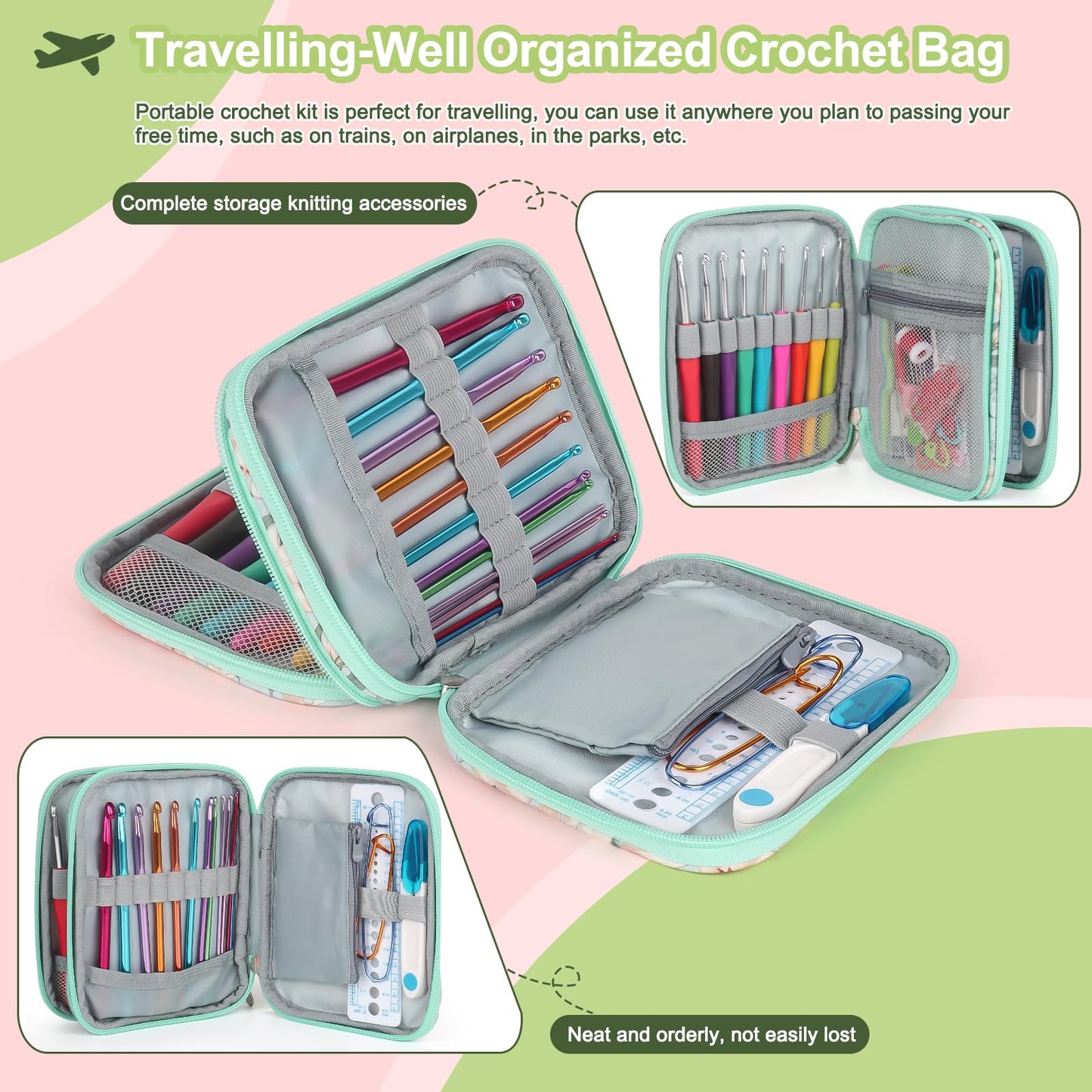 Katech Crochet Kit for Beginners, Beginner Crochet Kit for Adults-Crochet Kits Includes Crochet Hooks Knitting Bag Crochet Yarn for Crocheting Instruction Knitting Kit Crochet Supplies Gift