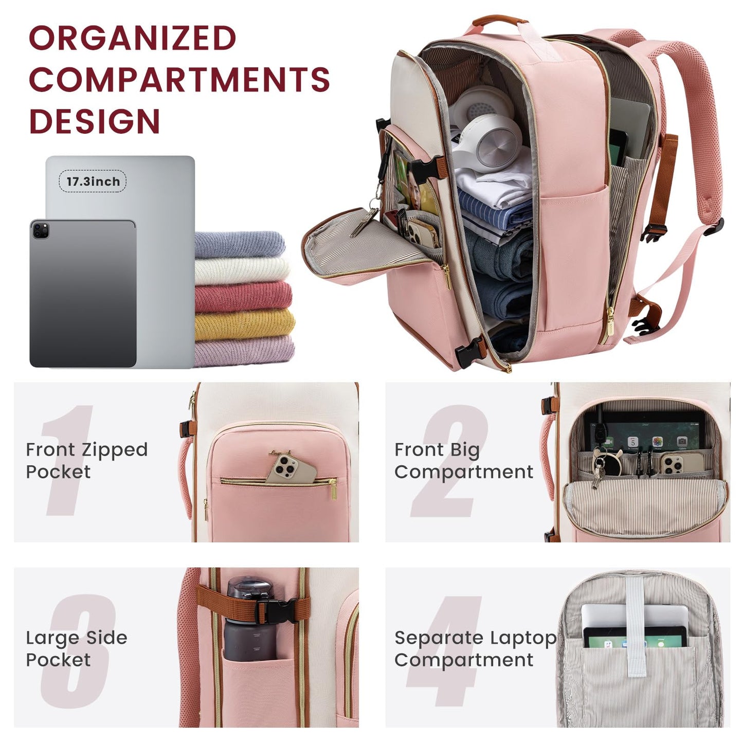 LOVEVOOK 40L Travel Backpack for Women & Men, Airline Approved Carry On Luggage with 3 Packing Cubes, TSA Overnight Bags, Waterproof Personal Item Bag, Weekender Essentials Backpacks fits 17" Laptop