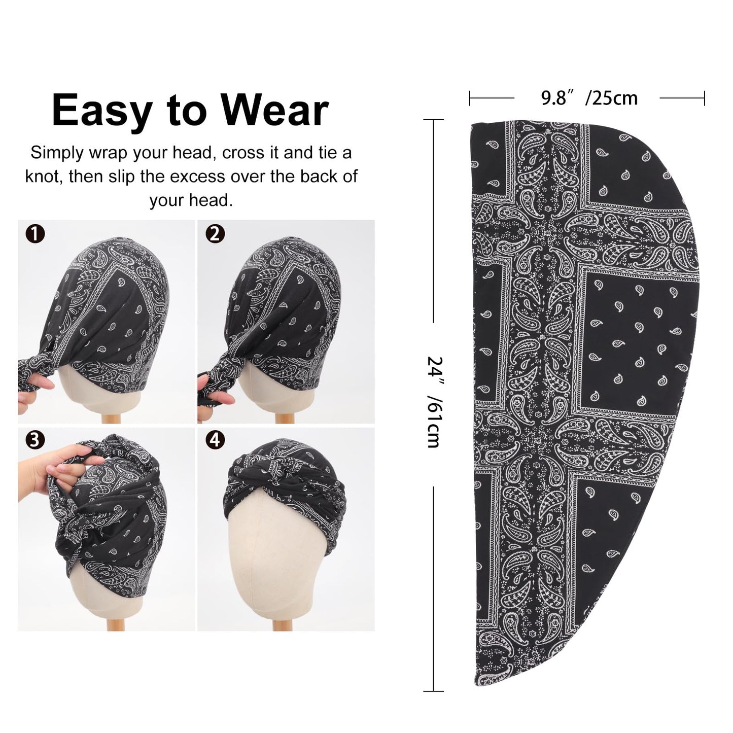 DRESHOW African Turban for Women Knotted Hairwraps for Sleeping Turban Headwraps Head Warmer Scarf for Black Women Chemo Cap