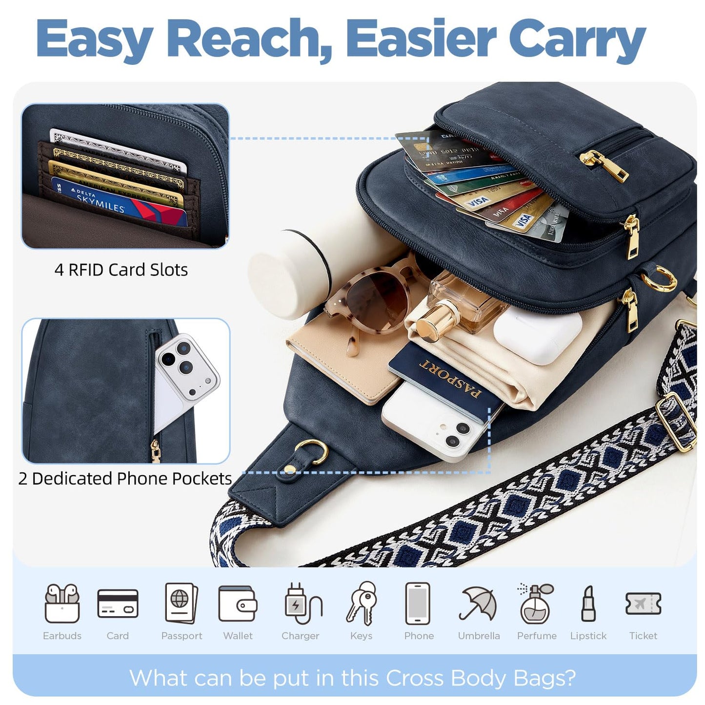 Anti Theft Crossbody Bags for Women RFID Sling Bag, Vegan Leather Cross Body Travel Purse for Women Men