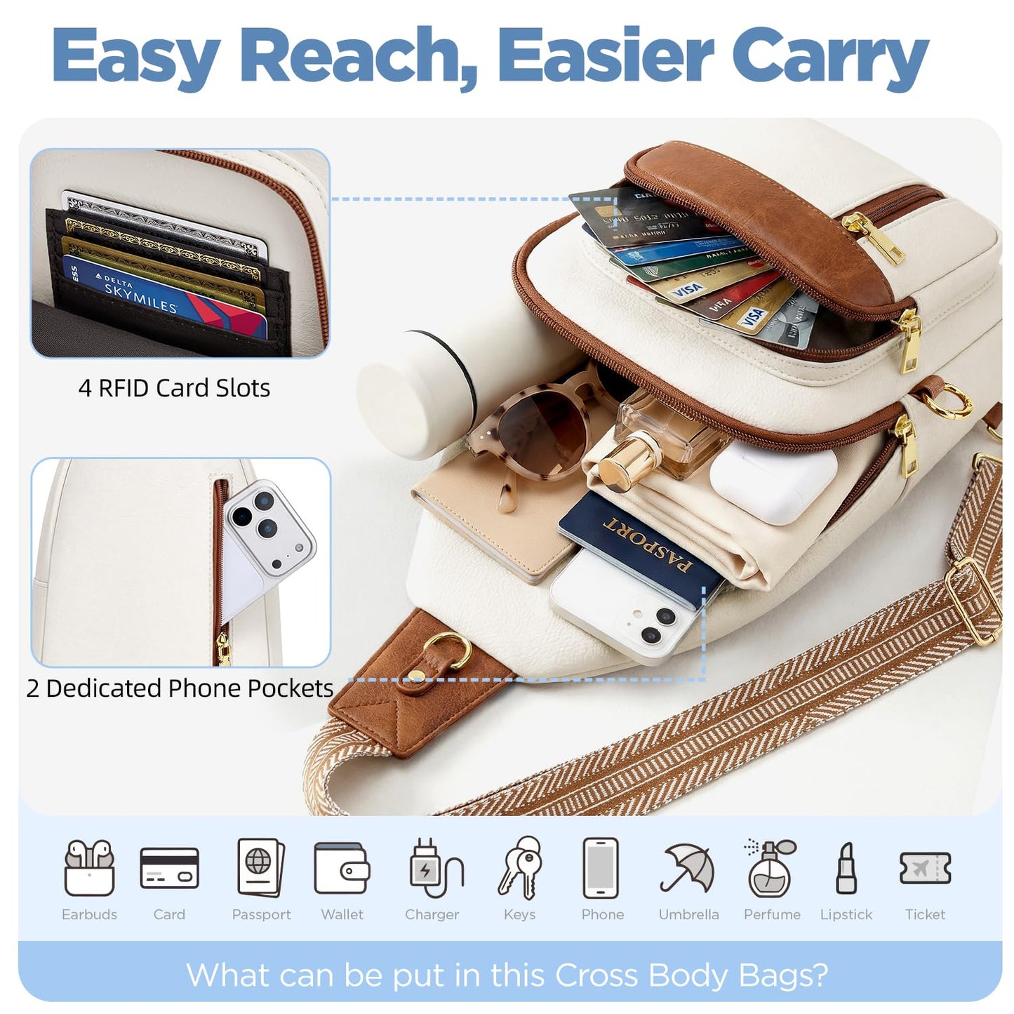 Anti Theft Crossbody Bags for Women RFID Sling Bag, Vegan Leather Cross Body Travel Purse for Women Men