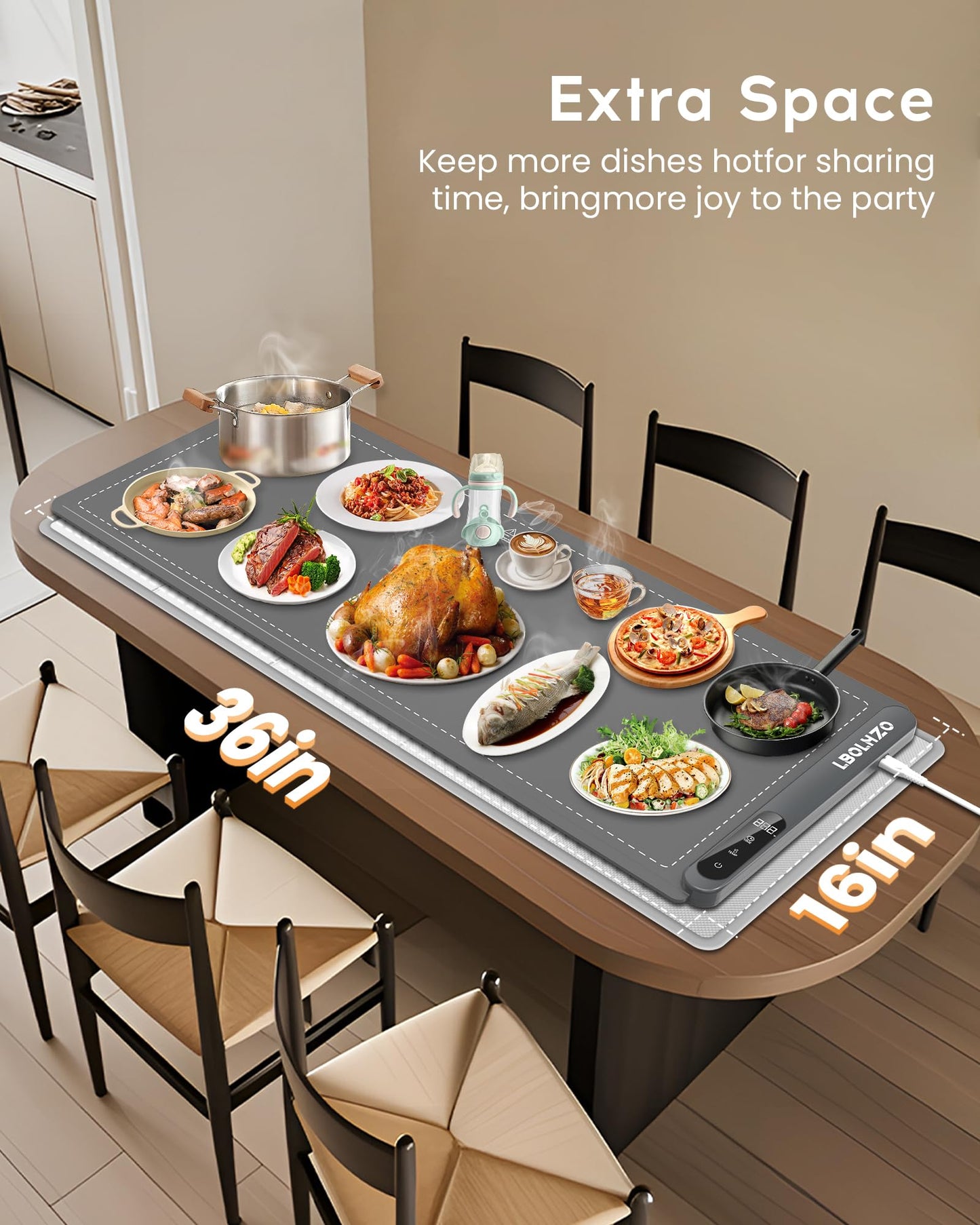 Warming Mat For Food Extra Long 43"x12" 600W Food Warming Mat Heat Resistant Pad,Chafing Dishes for Buffet 6 Temp 12 Hours,Child Lock,Food Warmers for Parties Buffet for Catering Gatherings