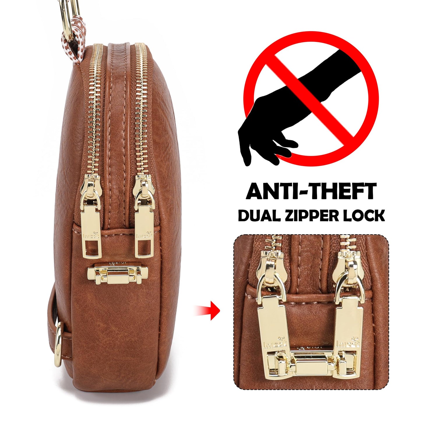 INICAT Anti Theft Crossbody Bag for Women, Small RFID Blocking Sling Purse with Zipper Lock for Travel, Vegan Leather