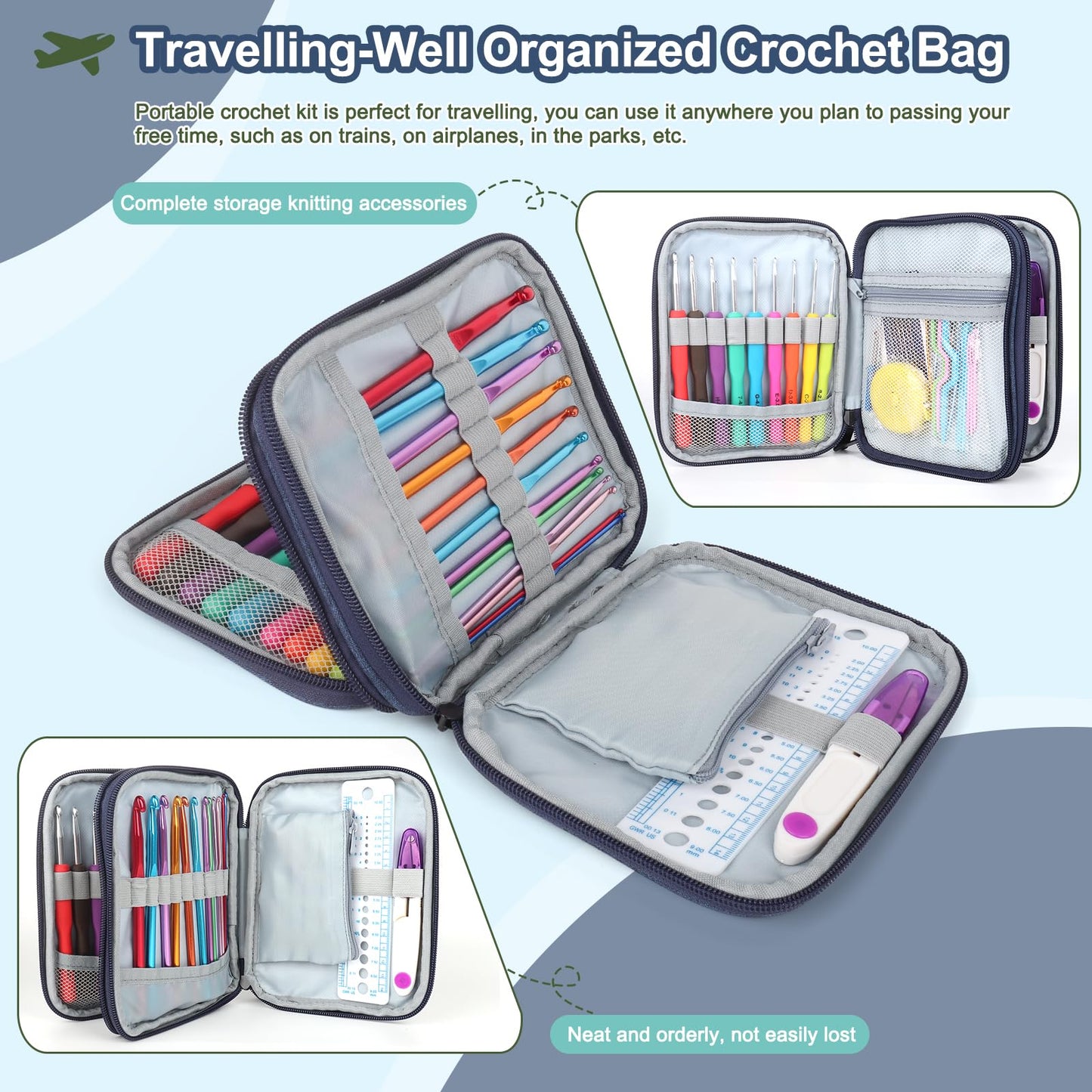 Katech Crochet Kit for Beginners, Beginner Crochet Kit for Adults-Crochet Kits Includes Crochet Hooks Knitting Bag Crochet Yarn for Crocheting Instruction Knitting Kit Crochet Supplies Gift