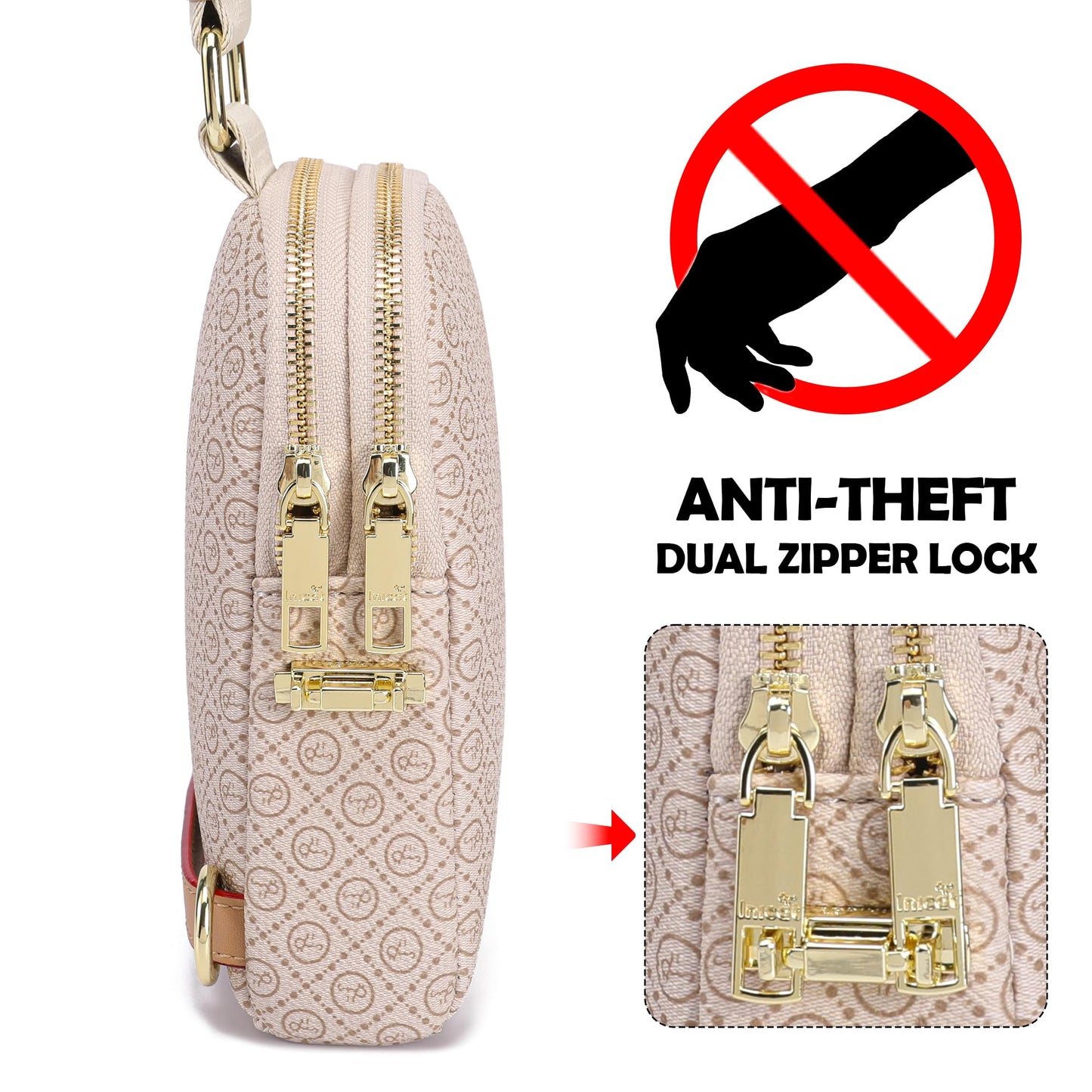 INICAT Anti Theft Crossbody Bag for Women, Small RFID Blocking Sling Purse with Zipper Lock for Travel, Vegan Leather