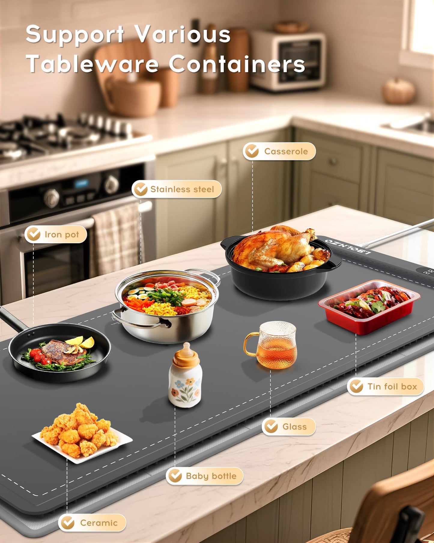 Warming Mat For Food Extra Long 43"x12" 600W Food Warming Mat Heat Resistant Pad,Chafing Dishes for Buffet 6 Temp 12 Hours,Child Lock,Food Warmers for Parties Buffet for Catering Gatherings