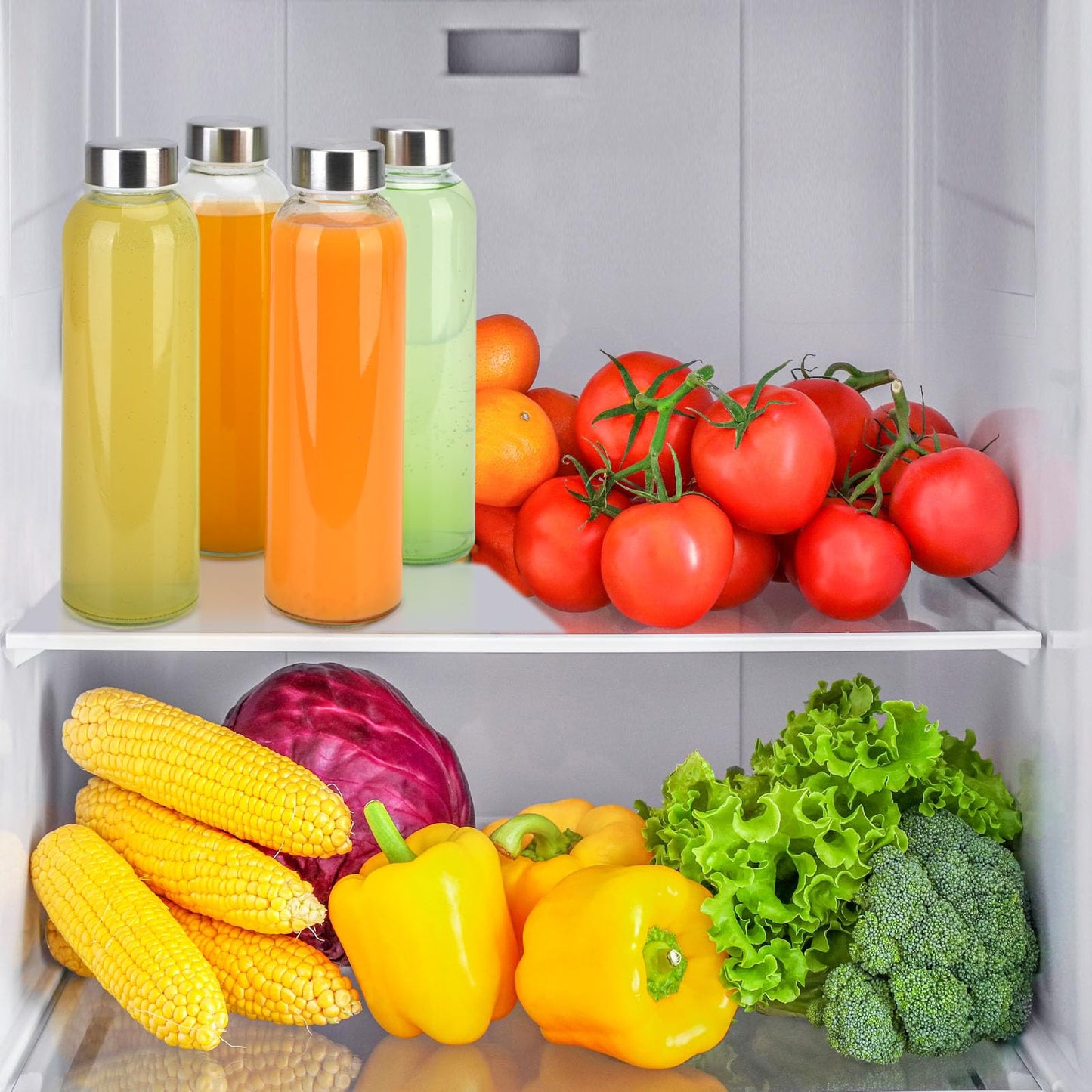Sursip [10 Pack] 18 oz Glass Water Bottles with Lids, Juice Bottles, Clear glass juice bottle for juicing, Eco-Friendly Reusable Glass Juicing Bottles with Stainless Steel Lid, BPA Free,Leak-Proof