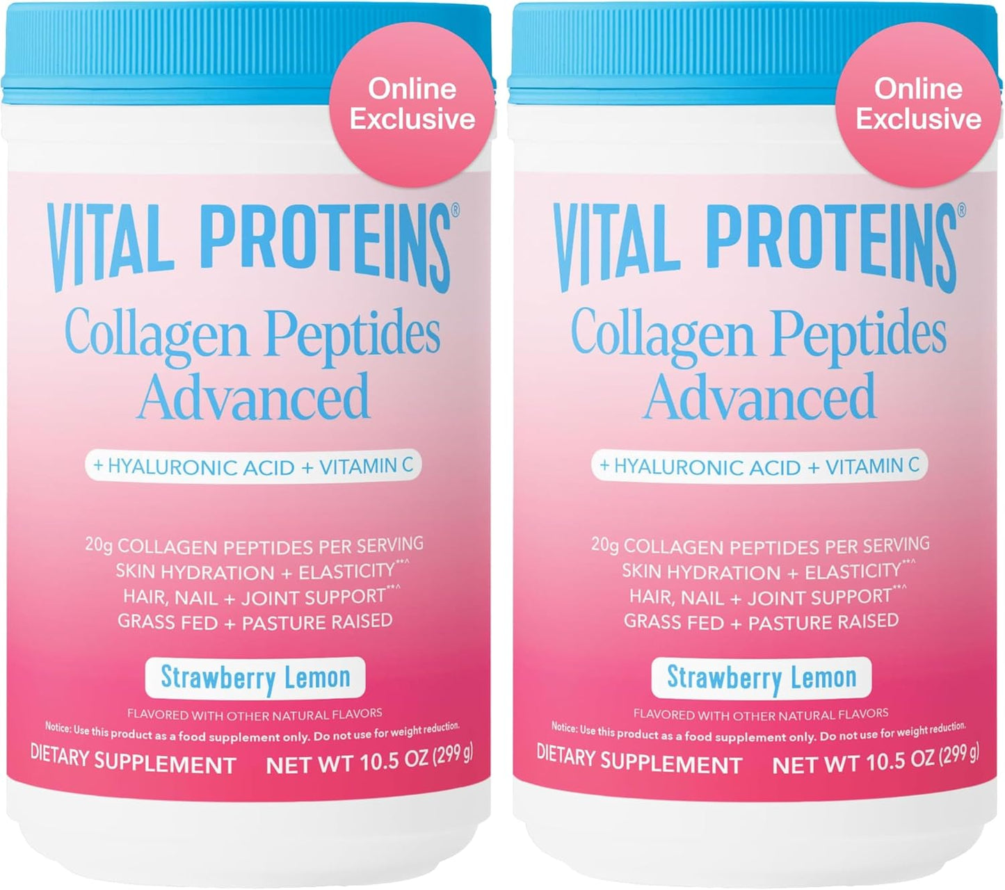 Vital Proteins Collagen Peptides Powder Advanced with Hyaluronic Acid & Vitamin C, 20oz Collagen Protein, Unflavored, 27 Servings