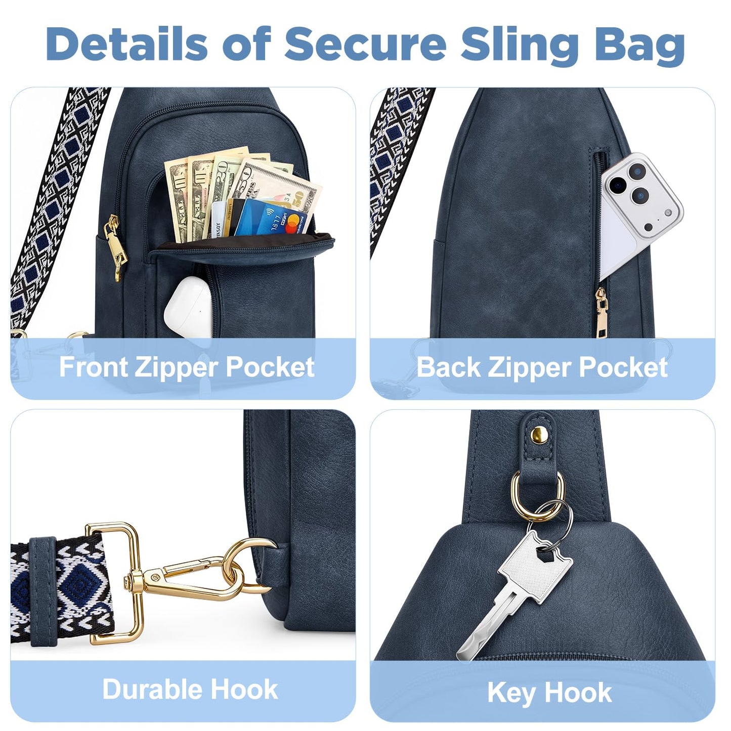 Anti Theft Crossbody Bags for Women RFID Sling Bag, Vegan Leather Cross Body Travel Purse for Women Men