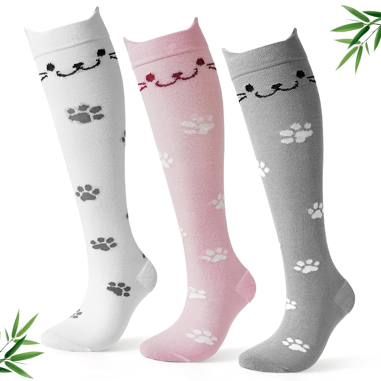 Jeasona Bamboo Viscose Compression Socks for Women 15-20 mmHg 3 Pack Cute Socks for Travel Nurses Pregnancy Daily Wear
