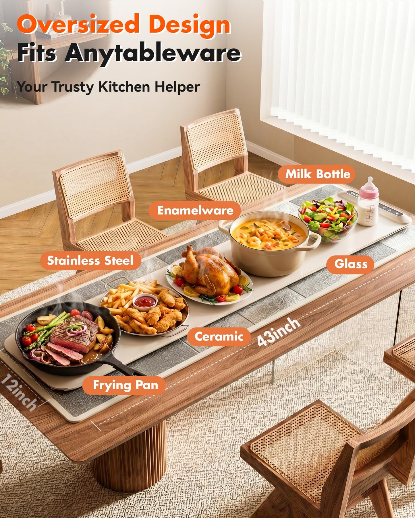 Warming Mat For Food Extra Long 43"x12" 600W Food Warming Mat Heat Resistant Pad,Chafing Dishes for Buffet 6 Temp 12 Hours,Child Lock,Food Warmers for Parties Buffet for Catering Gatherings