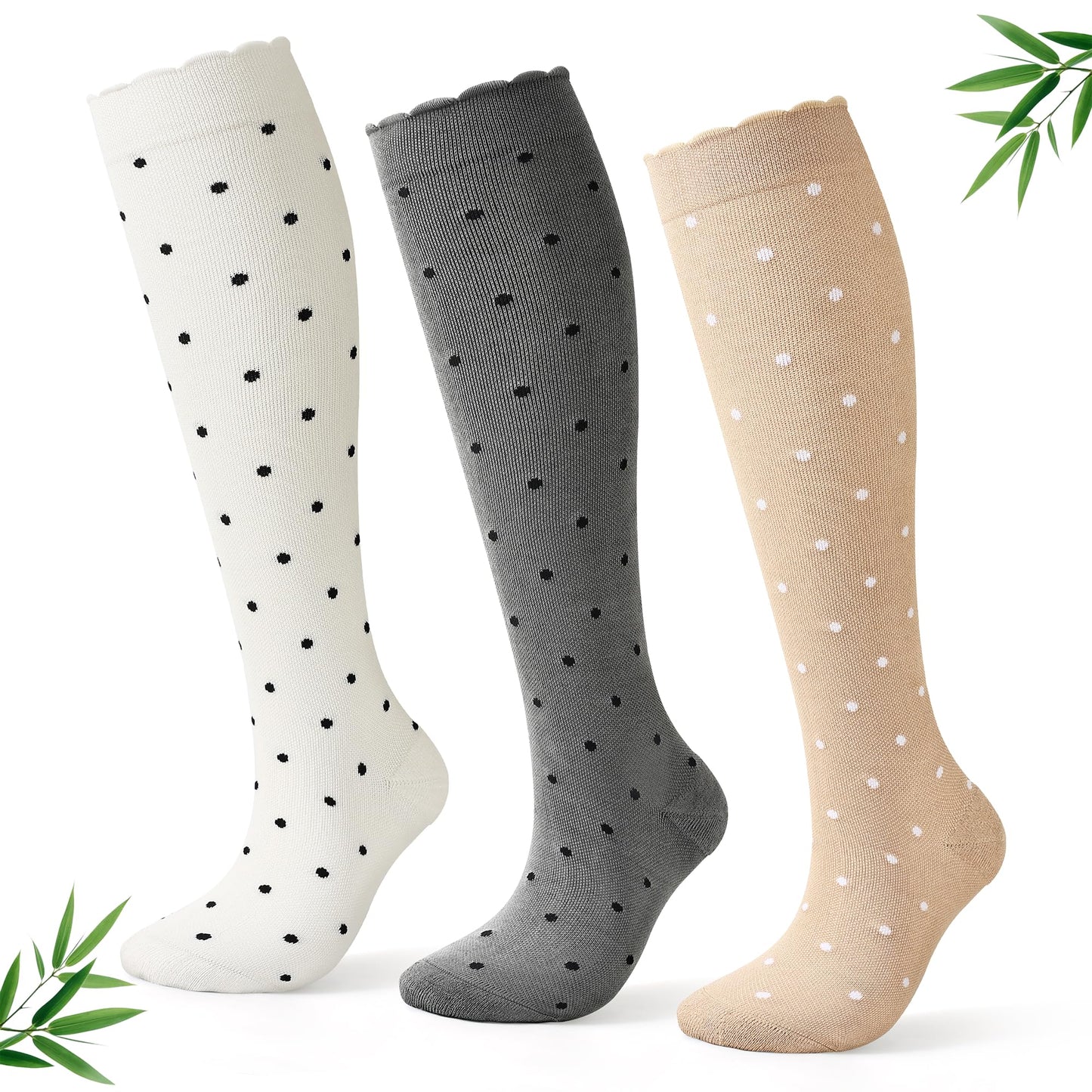 Jeasona Bamboo Viscose Compression Socks for Women 15-20 mmHg 3 Pack Cute Socks for Travel Nurses Pregnancy Daily Wear