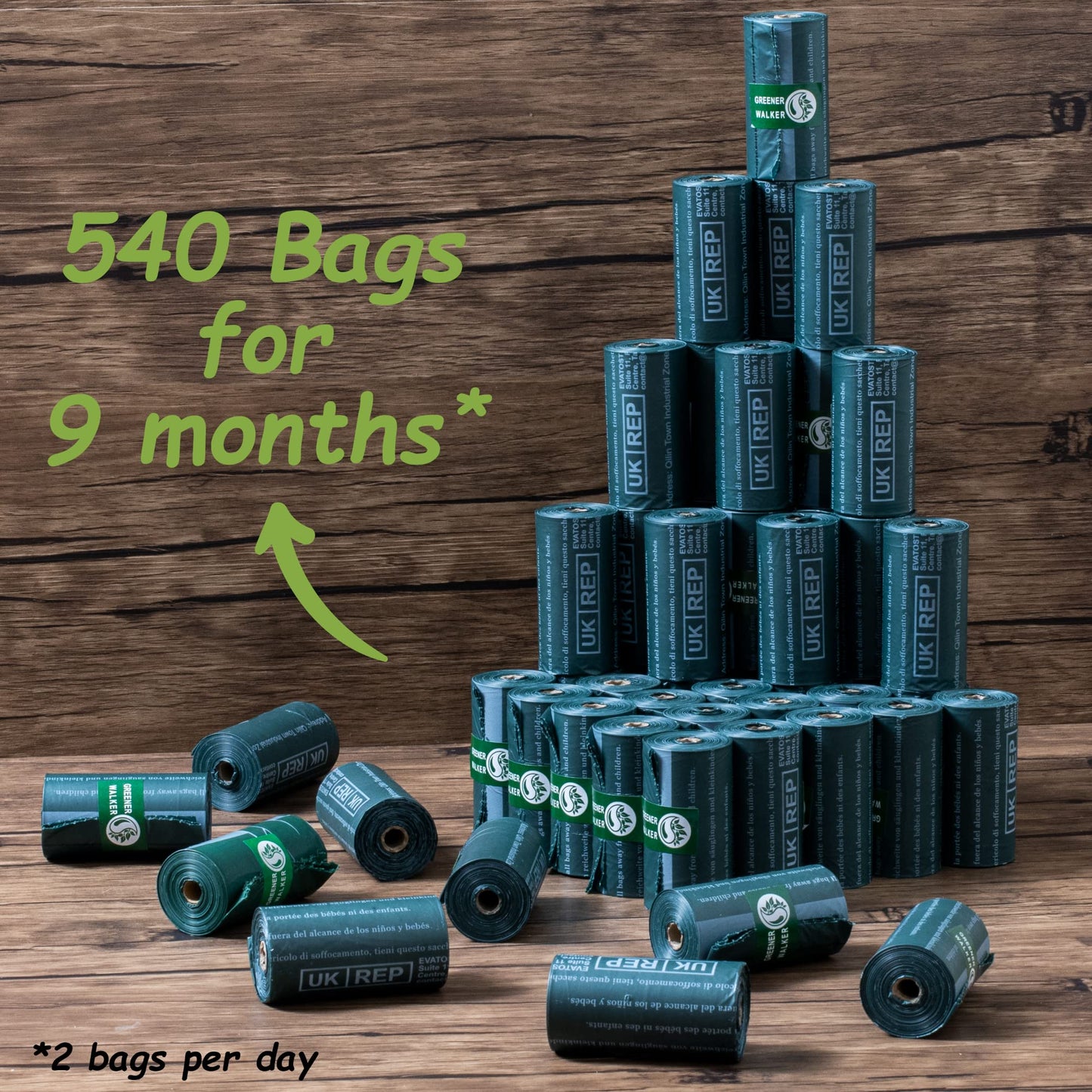 Greener Walker Poop Bags for Dog Waste-540 Bags,Extra Thick Strong 100% Leak Proof Dog Waste Bags (Green)