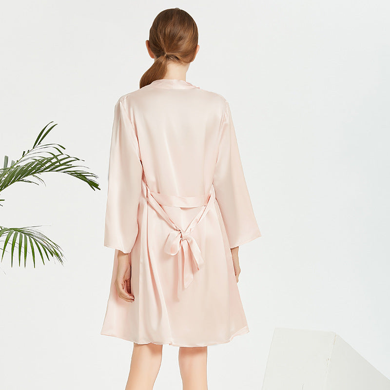 Embroidered mulberry silk robe and camisole set, view 7