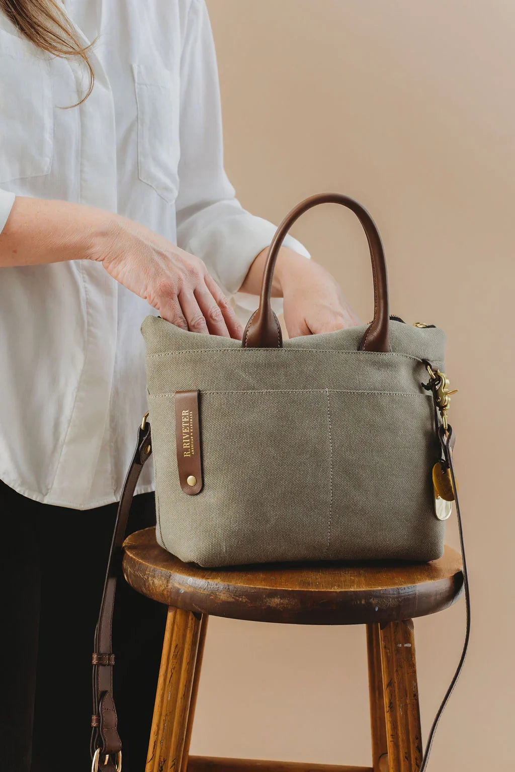 The Dot washed canvas and leather mini tote, view 12