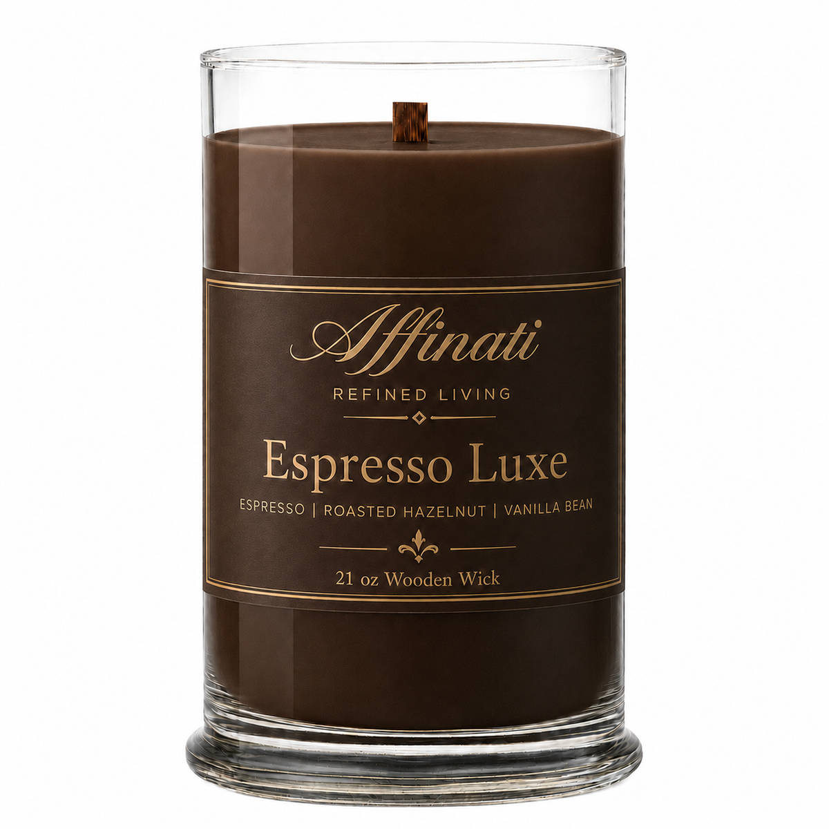 Kafe Matin espresso 21 oz wooden wick candle from Maison Creole Compass
