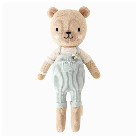 Hand-knit organic cotton Honey Bear heirloom doll from Maison Creole Compass